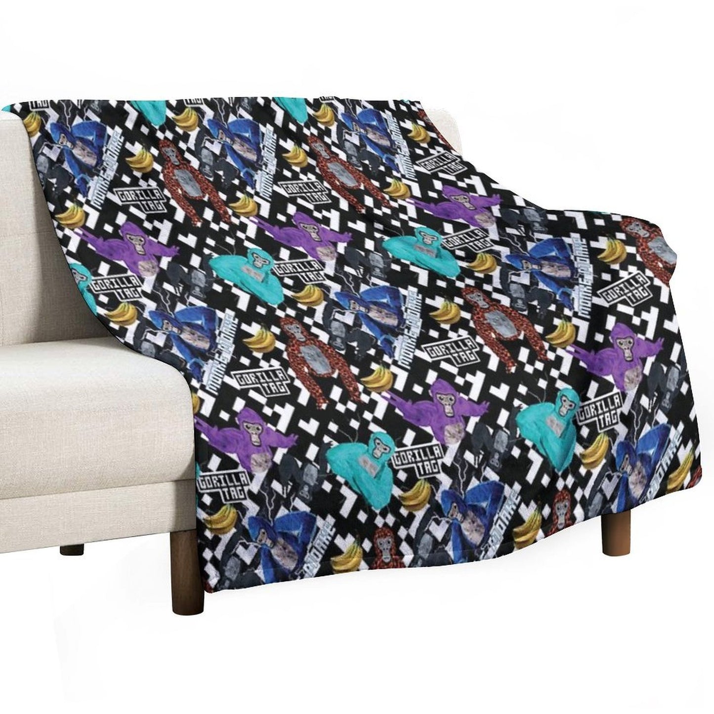 Gorilla Tag VR Gamer Merch Pixel Monke Plush Throw Blanket