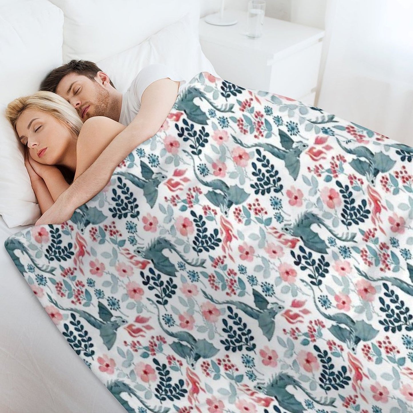 Dragons Pastel Floral Comfort Throw Blanket