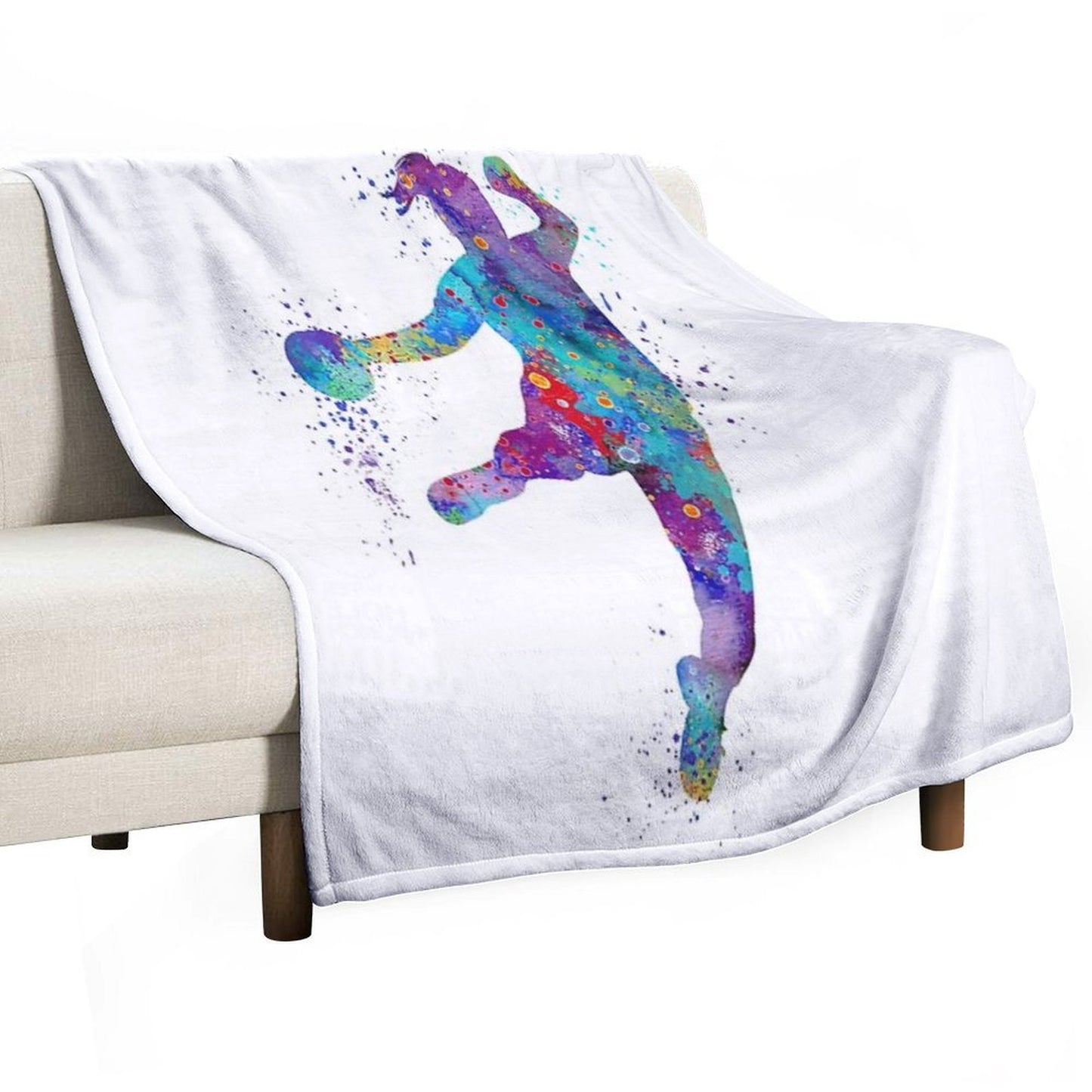 Handball Girl Colorful Watercolor Silhouette Easy Care Throw Blanket