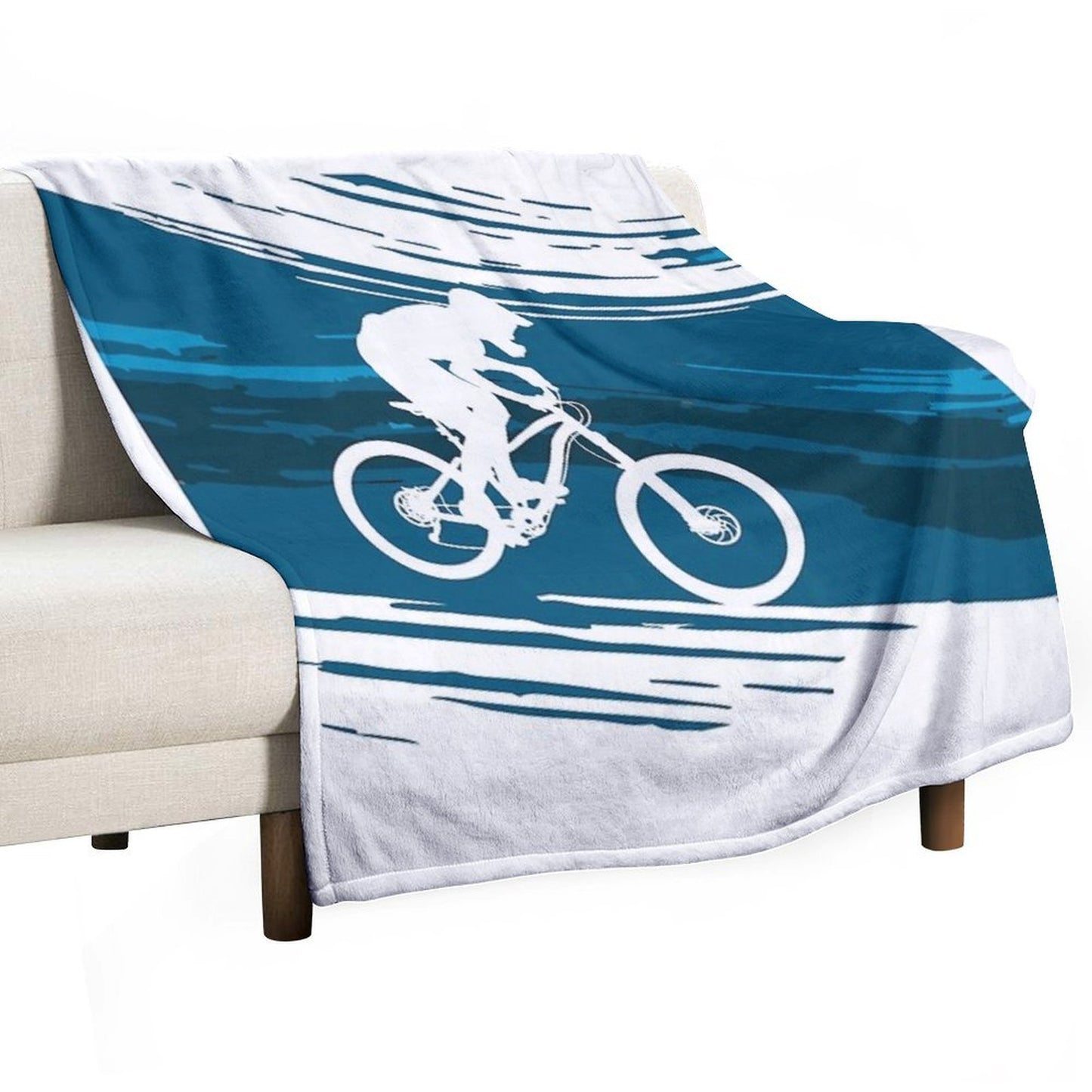 Silhouette of A Cyclist Riding A Mountain Bike Easy Care Throw Blanket