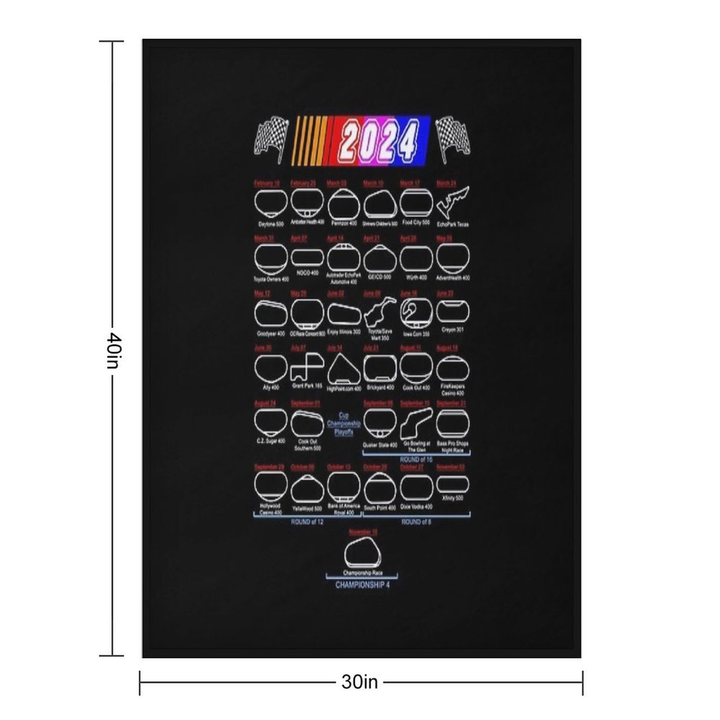 Schedule Nascar Cup Series 2024 Travel-friendly Throw Blanket