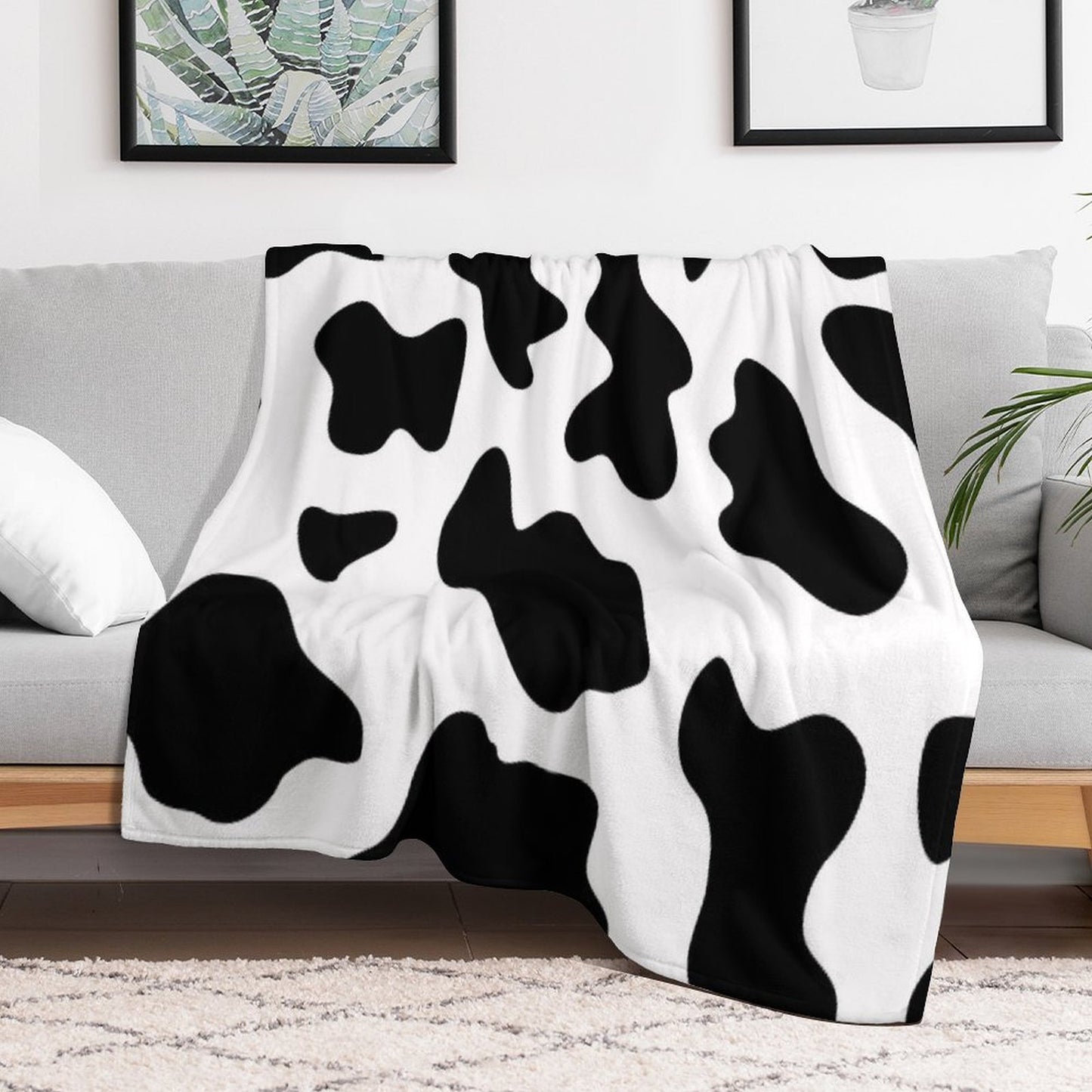 1980s Black White Ranch Farm Barn Animal Dairy Cow Print Velvety-soft Throw Blanket