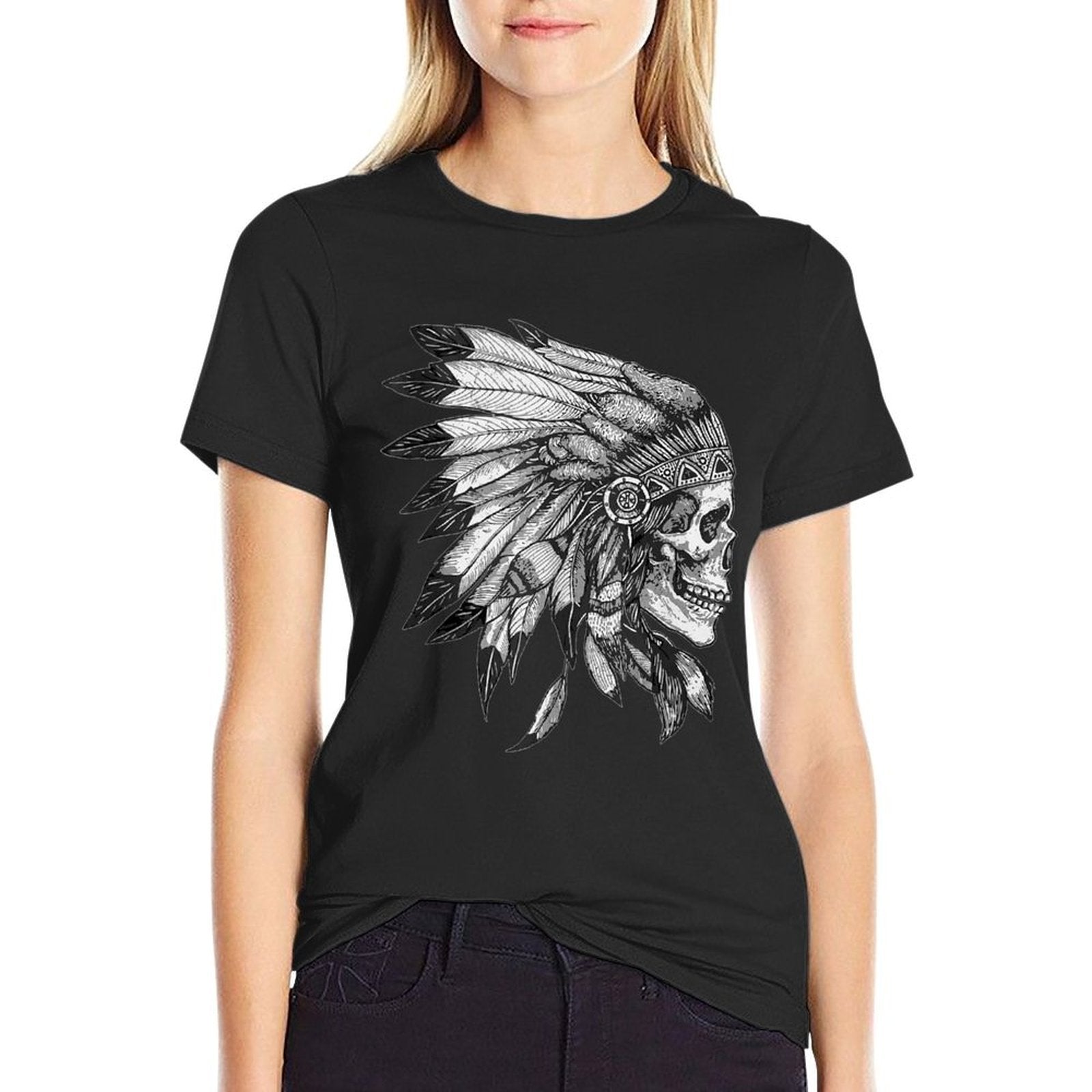 American Motorcycle Skull Native Indian Eagle Chief Vintage  Trendy Pattern T-Shirt