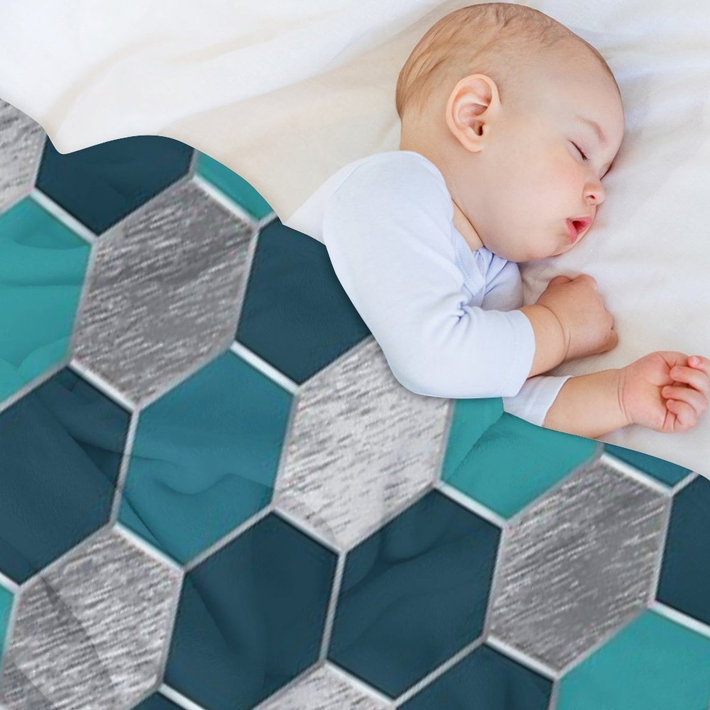 Metal Silver And Teal Geometric Hexagon Pattern Sustainable Throw Blanket