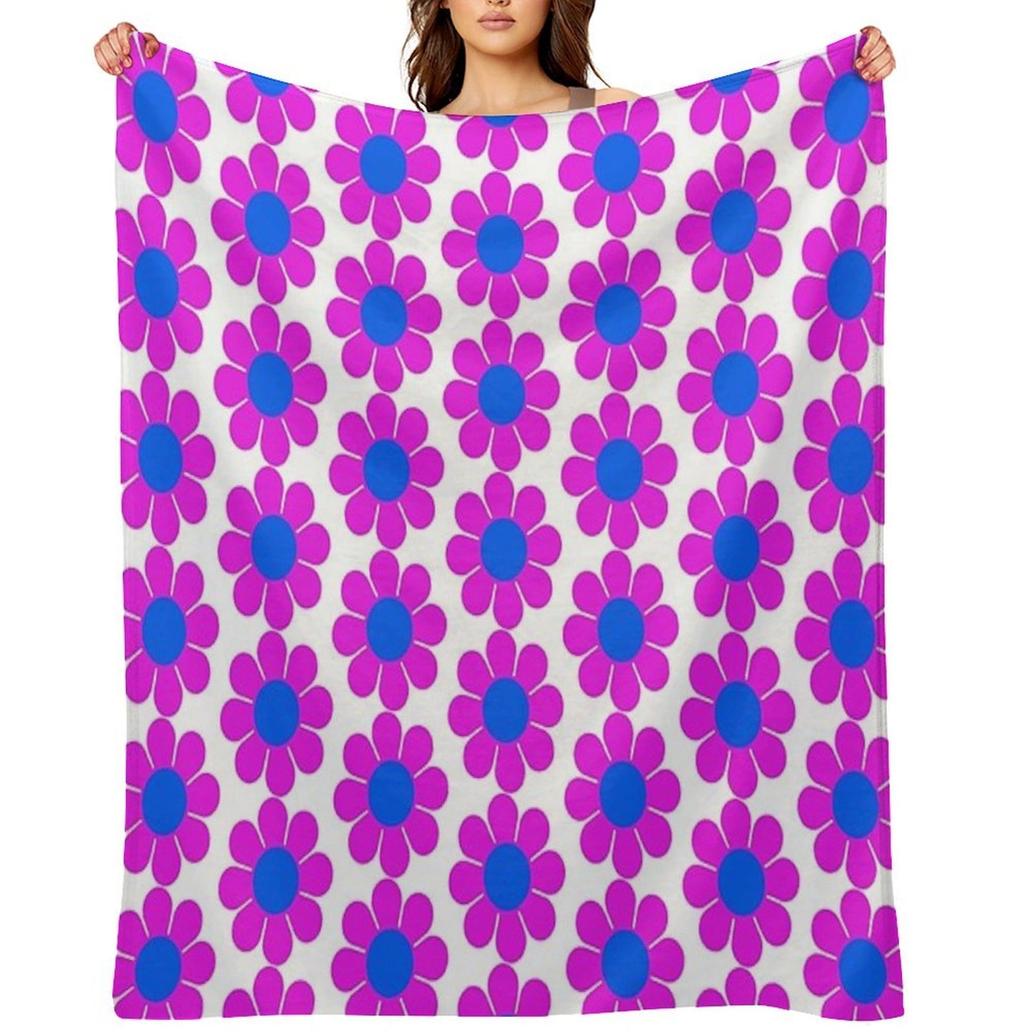 Pink Blue Hippie Flower Power Daisy Eco-conscious Throw Blanket