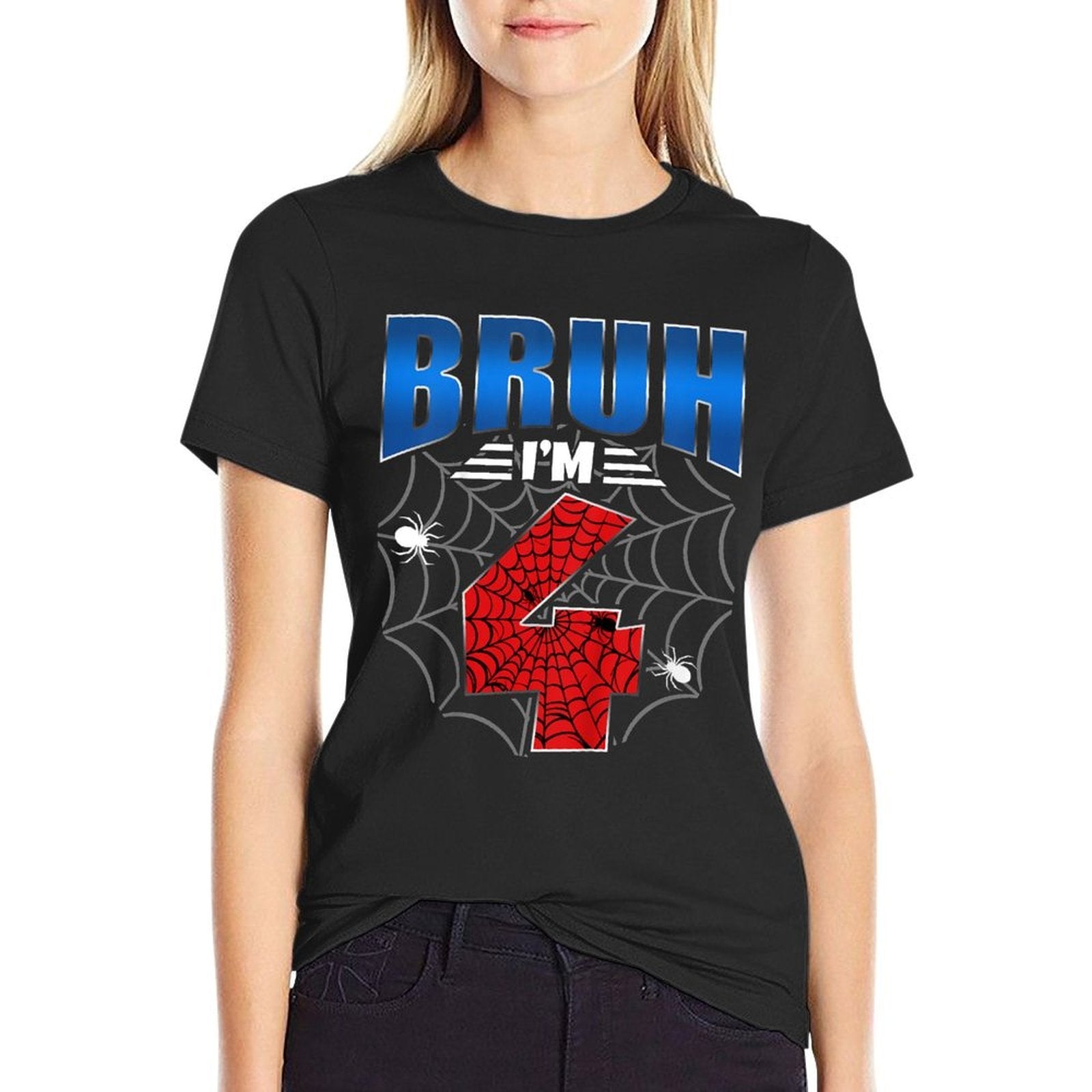 Kids Bruh I'm 4 Year Old Four Funny 4th Birthday Boys Spider Web  Easy-care T-Shirt