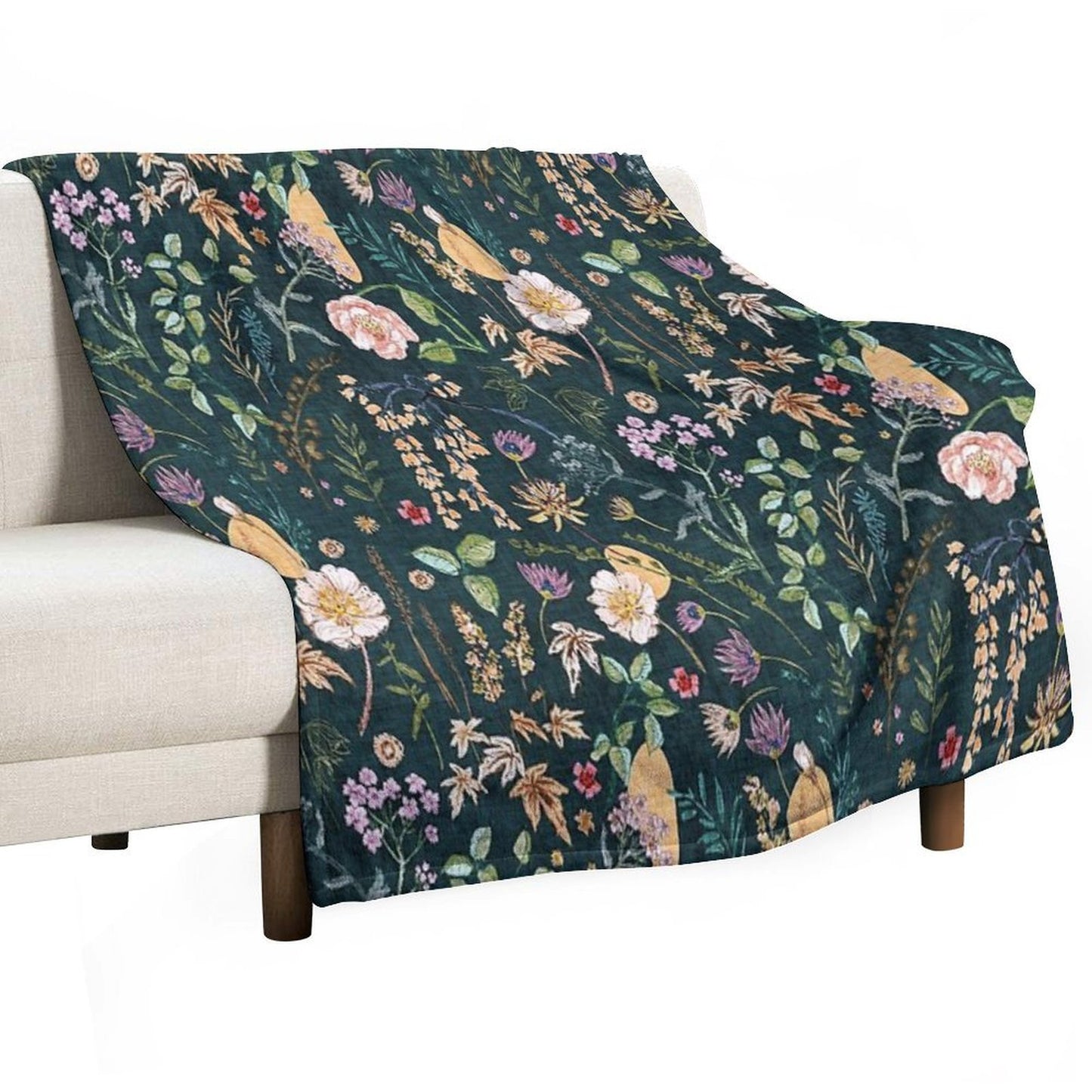 Hana Floral (teal) Machine-washable Throw Blanket