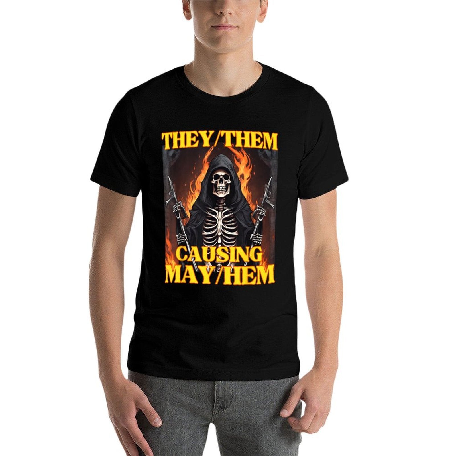 They Them Mayhem Funny Cringe Hard Skeleton Meme  Vintage-inspired T-Shirt