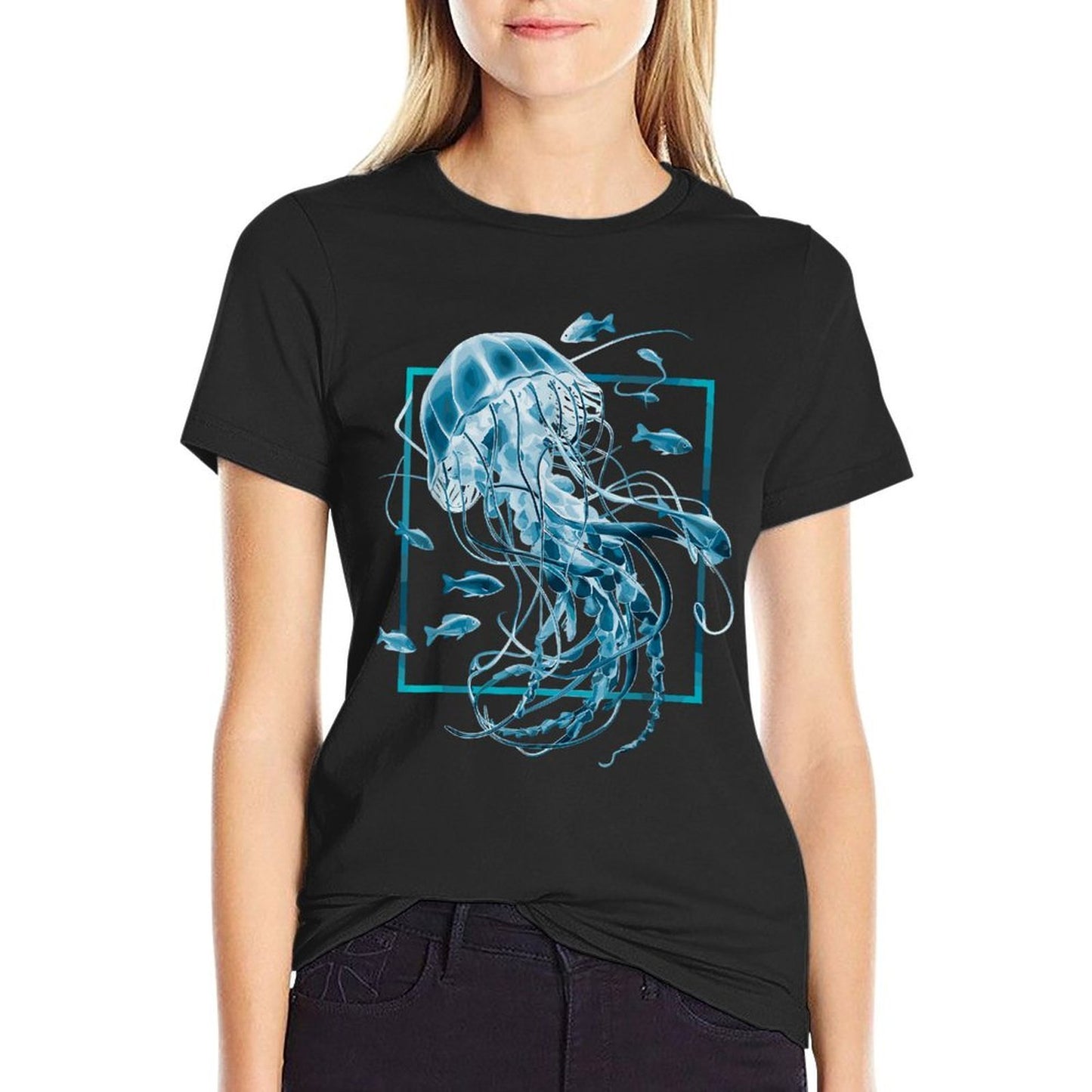 Jellyfish And Fishes in Sea Summer-ready Fabric T-Shirt