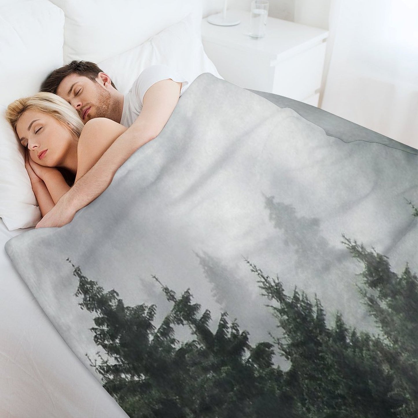 Waiting For Misty Foggy Fairytale Forest With Cascadia Trees Covered In Magic Fog Shrink-resistant Throw Blanket