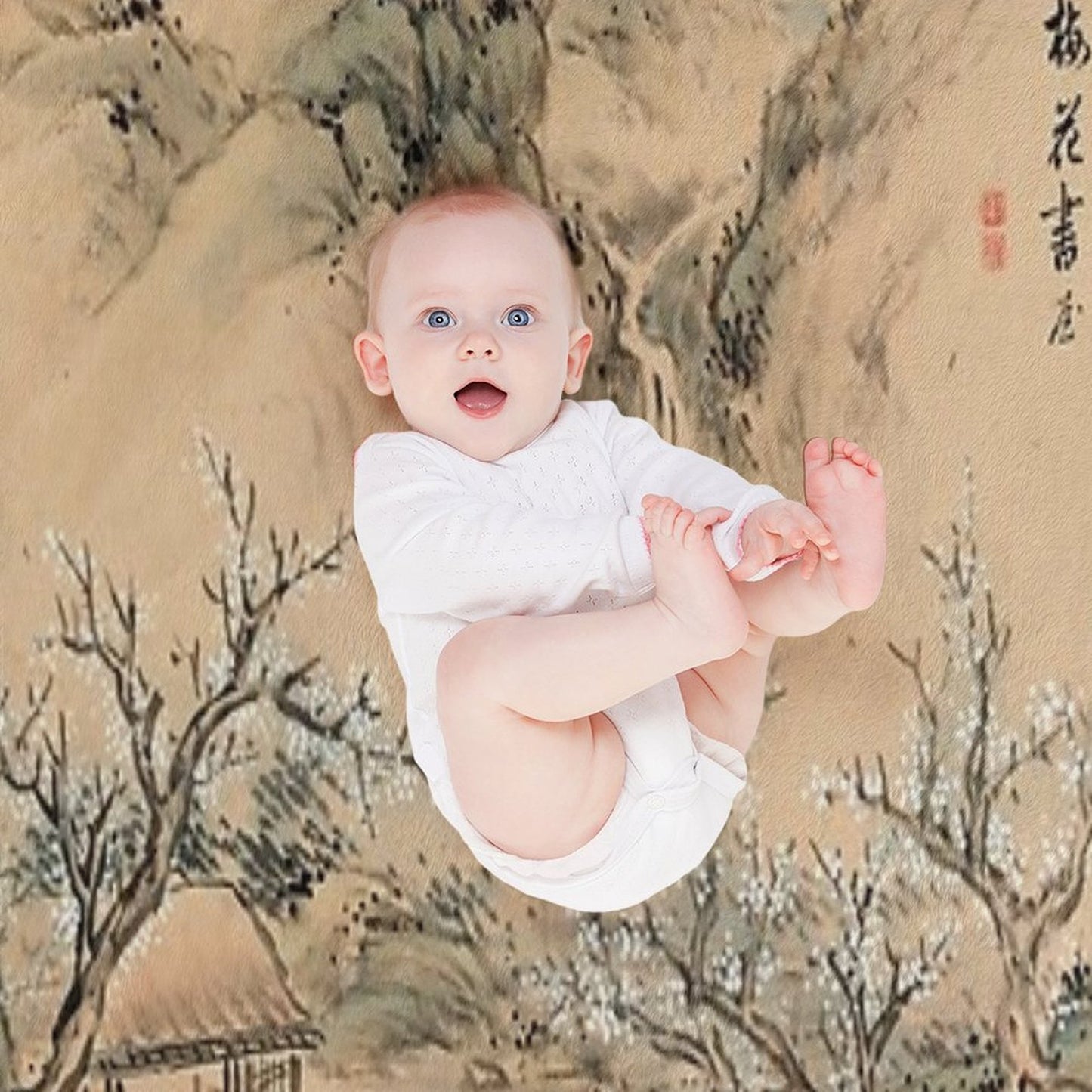 Landscapes of The Four Seasons-Spring (Restored Japanese Painting) Wrinkle-free Throw Blanket