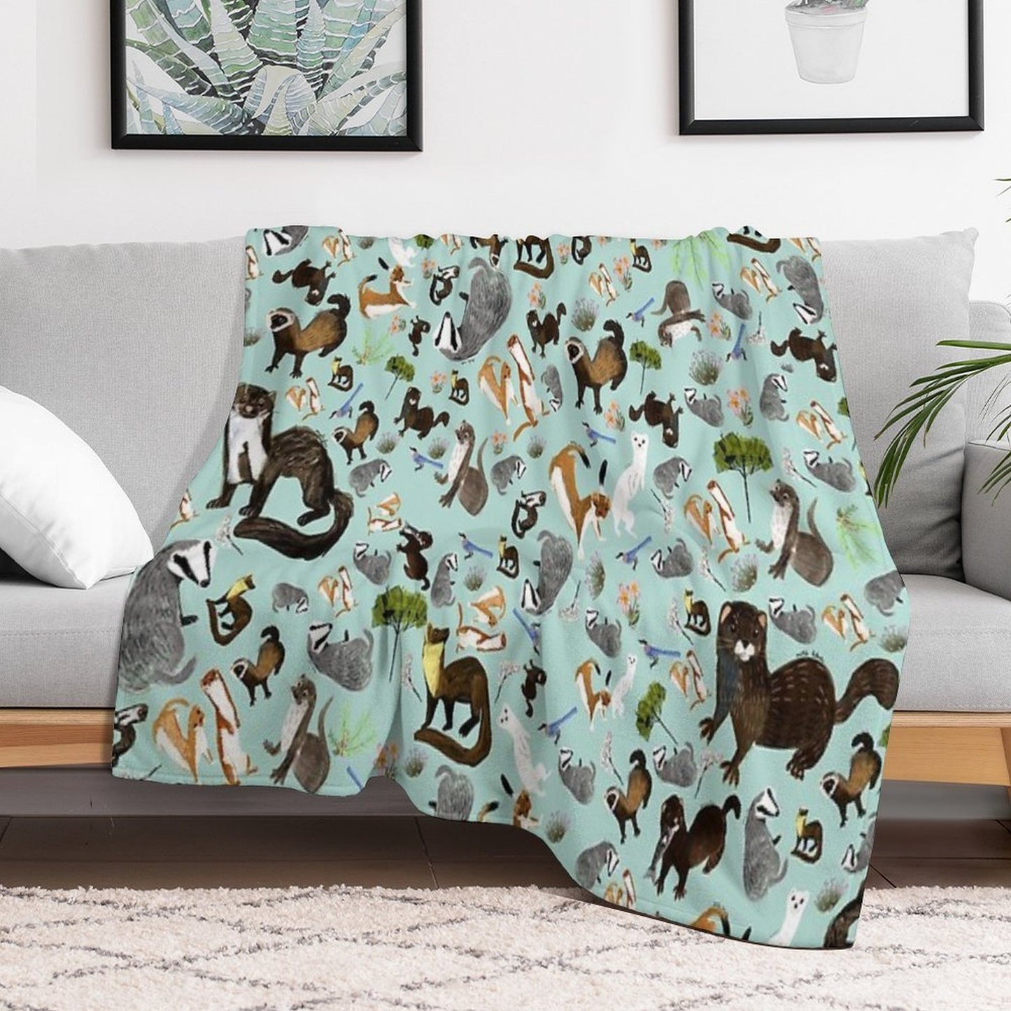 Mustelids from Spain Pattern Plush Throw Blanket
