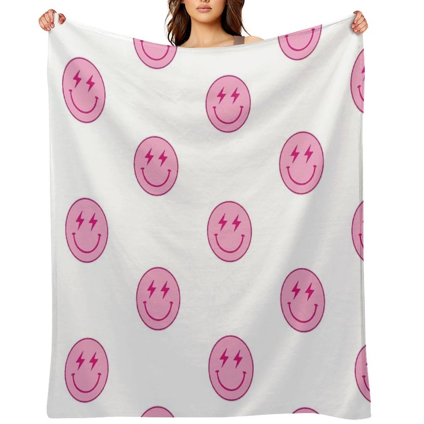 Hot Pink Lighting Bolt Smiley Face Wrinkle-free Throw Blanket