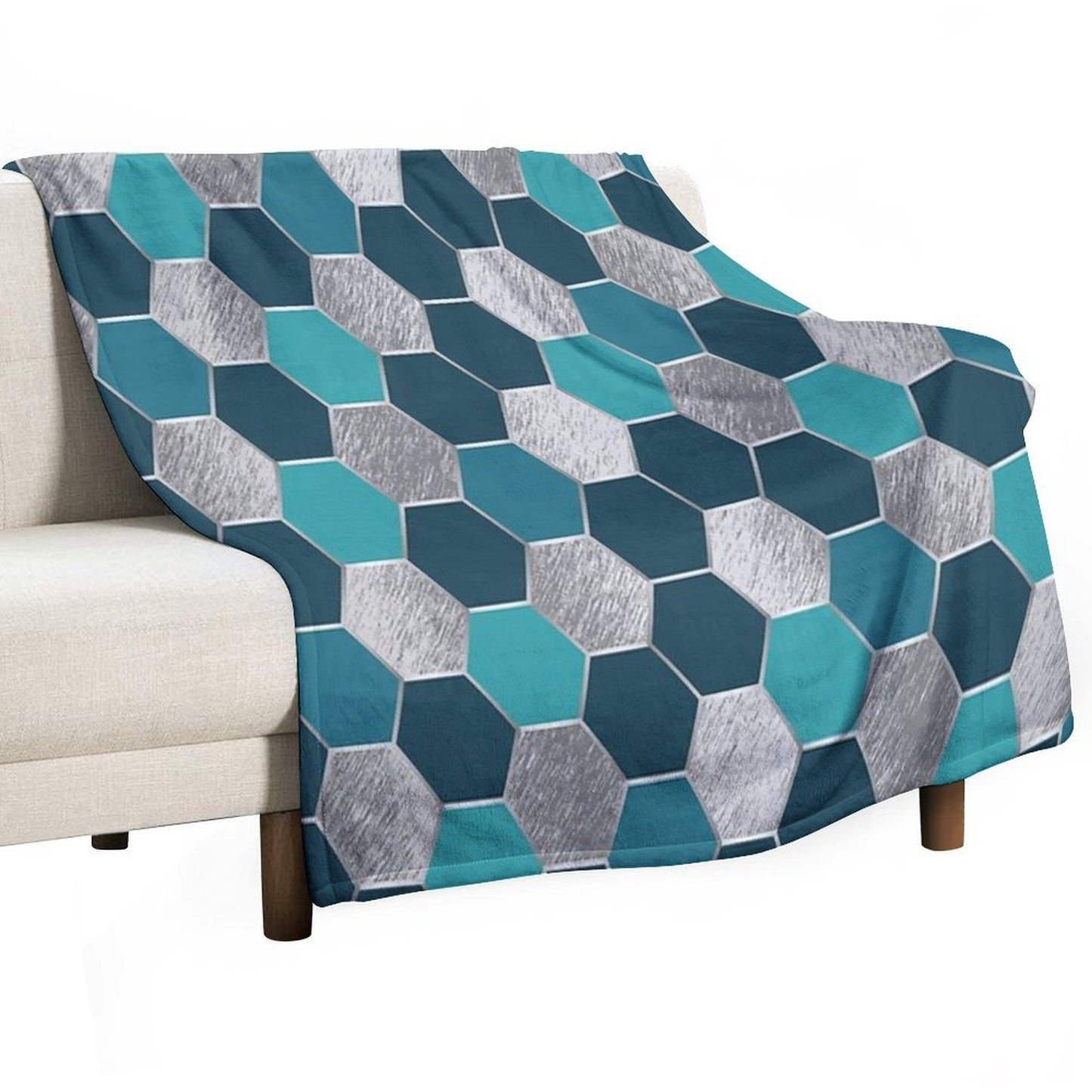 Metal Silver And Teal Geometric Hexagon Pattern Sustainable Throw Blanket