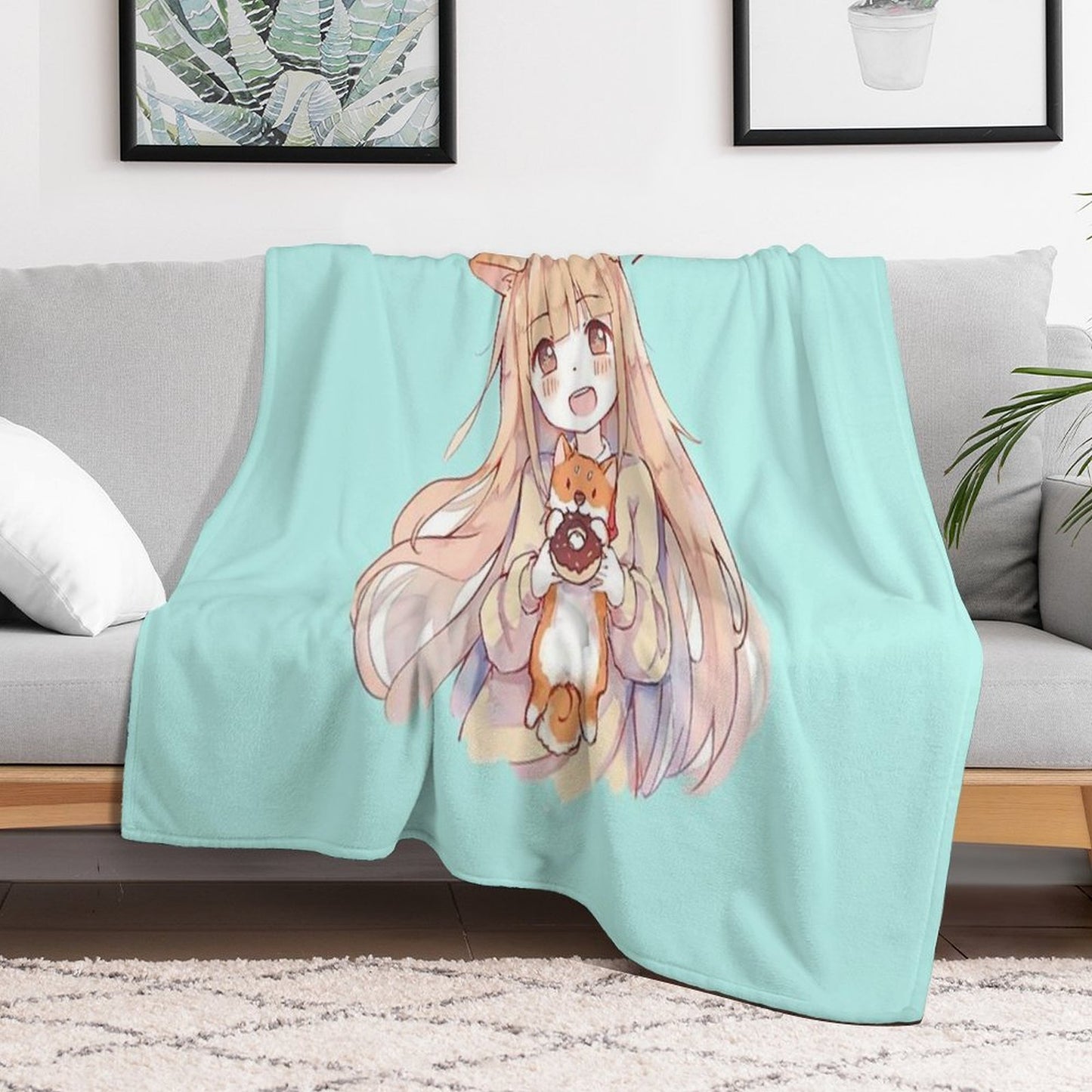 Kawaii Anime Girl Easy Care Throw Blanket