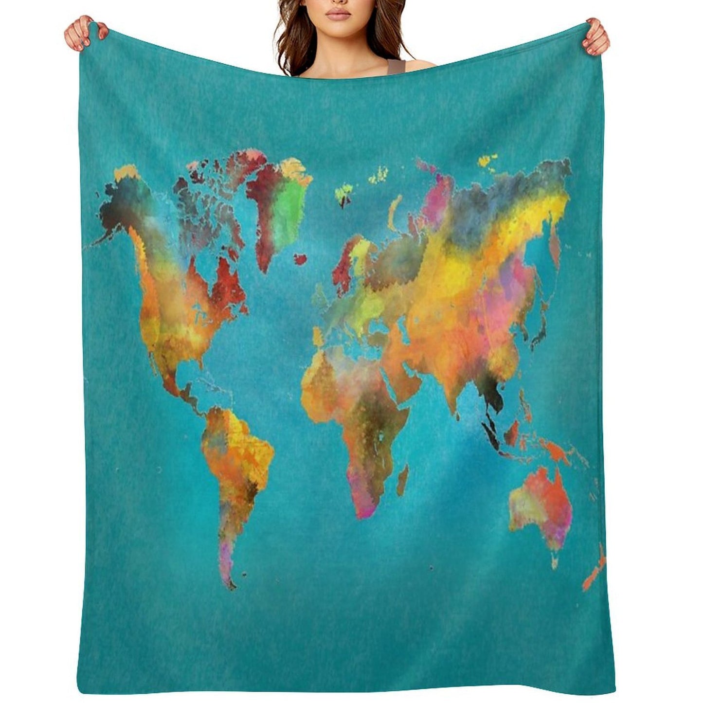 World Map Blue Velvety-soft Throw Blanket