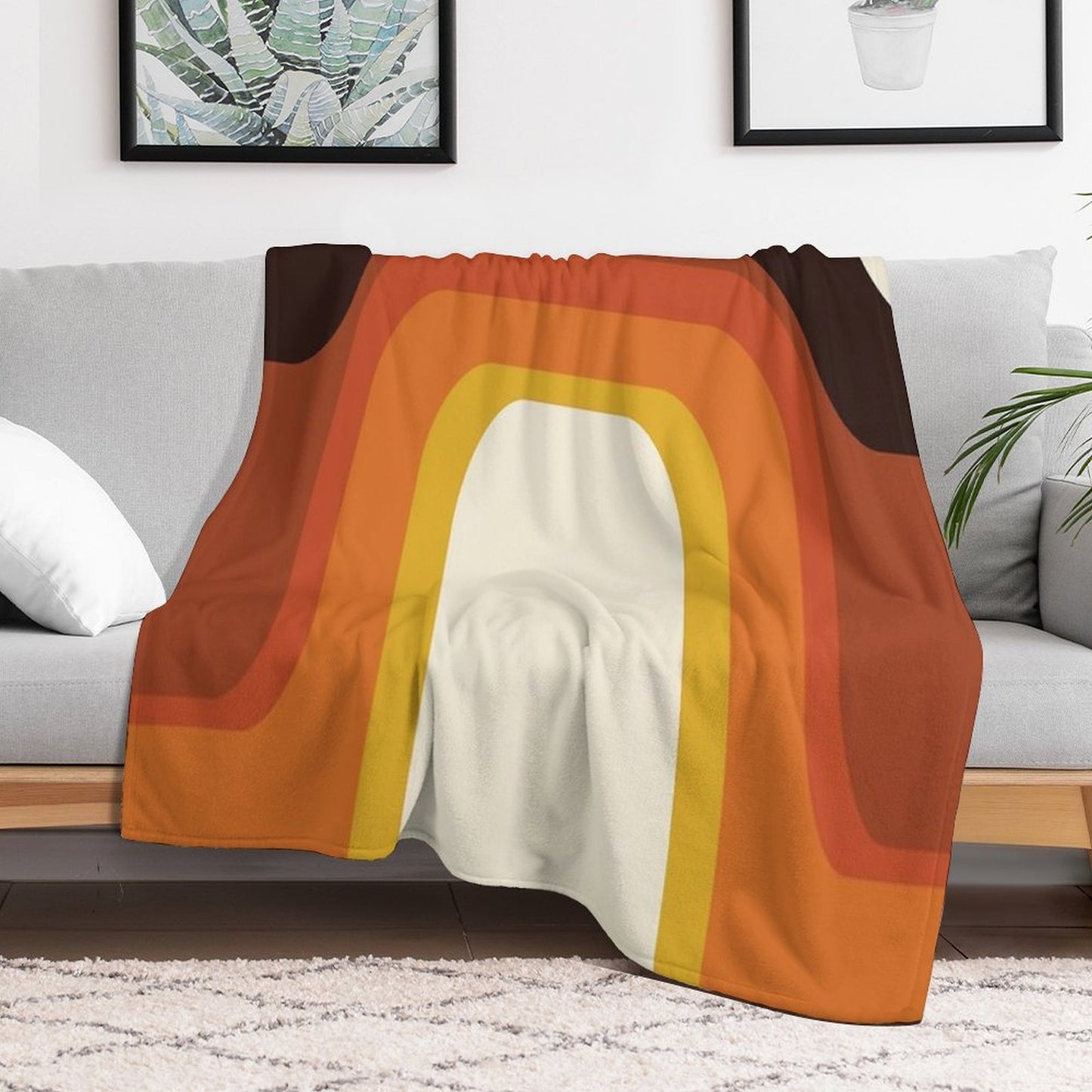 Mid-Century Modern Meets 1970s Orange Rainbow Anti-pilling Throw Blanket