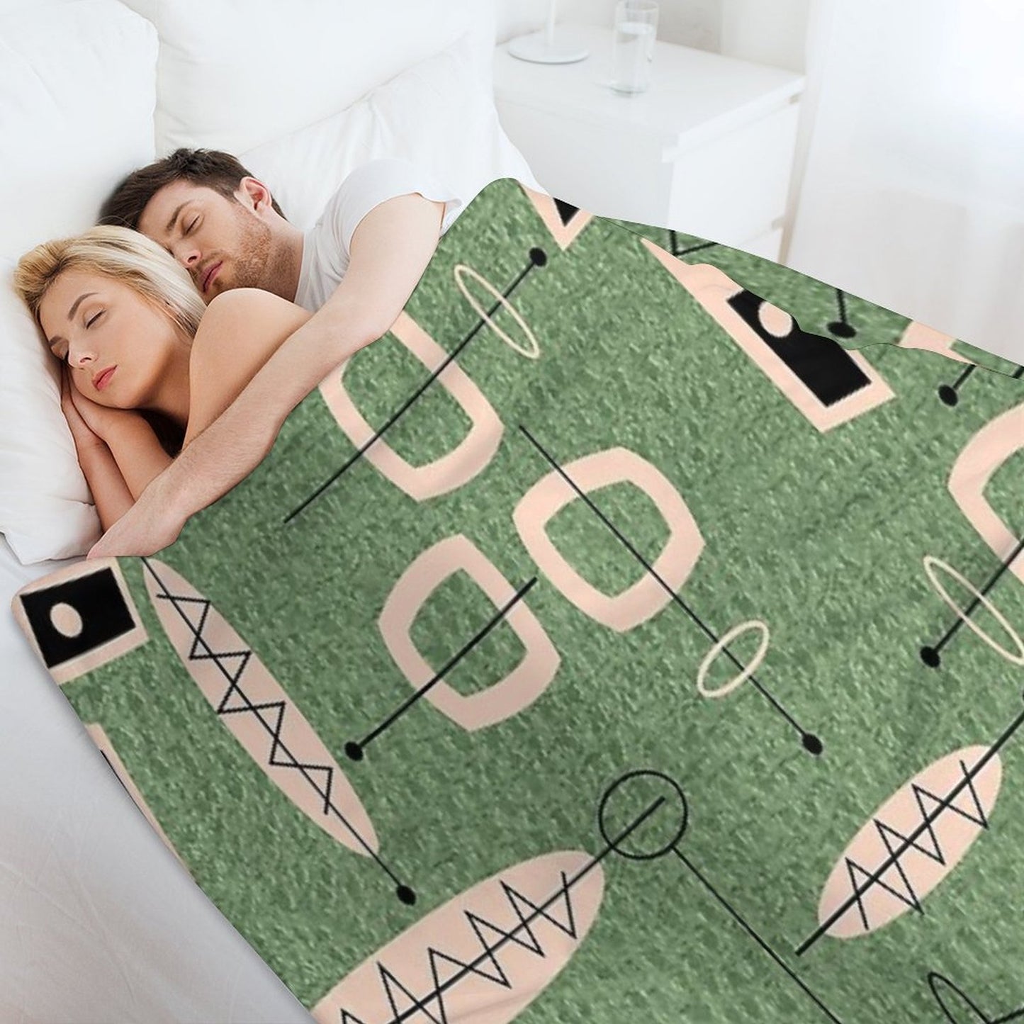 Mid-Century Modern Green Abstract Anti-pilling Throw Blanket