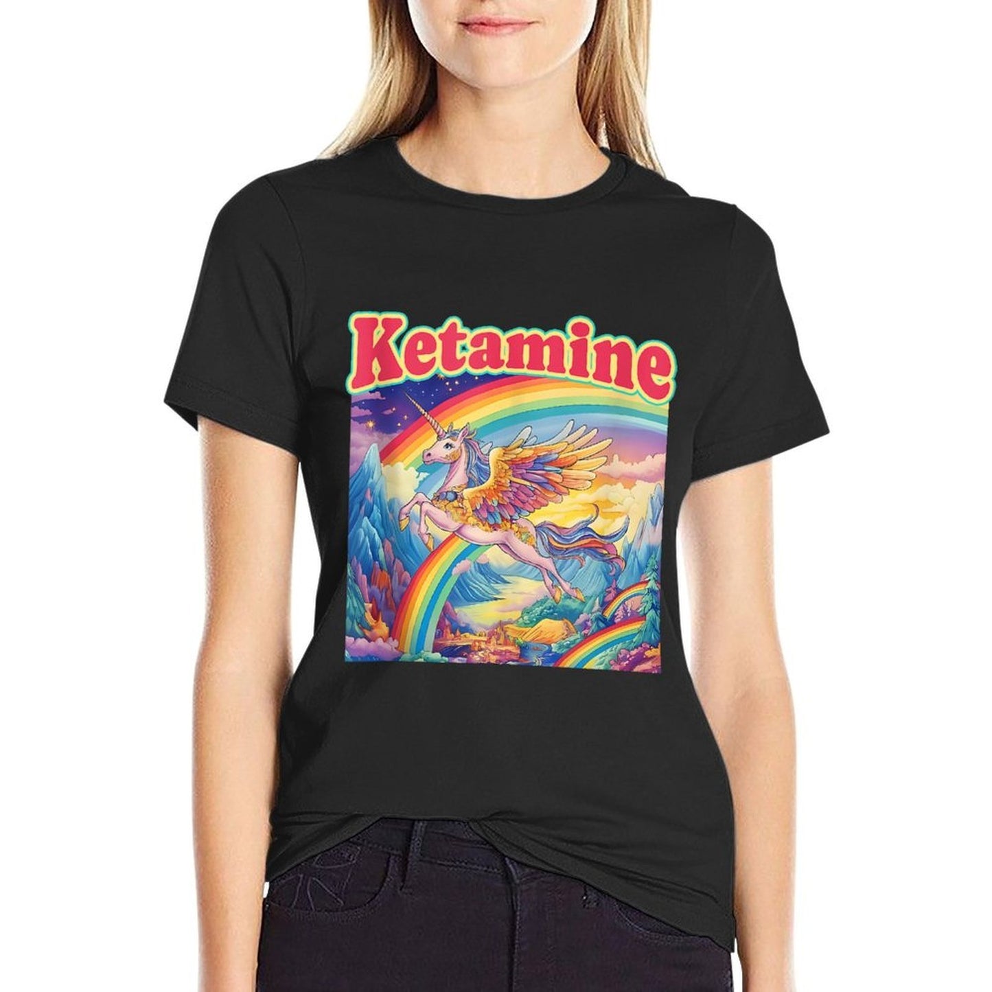 Funny Ketamine Horse Unicorn Emergency Rainbow Rolled Sleeves T-Shirt