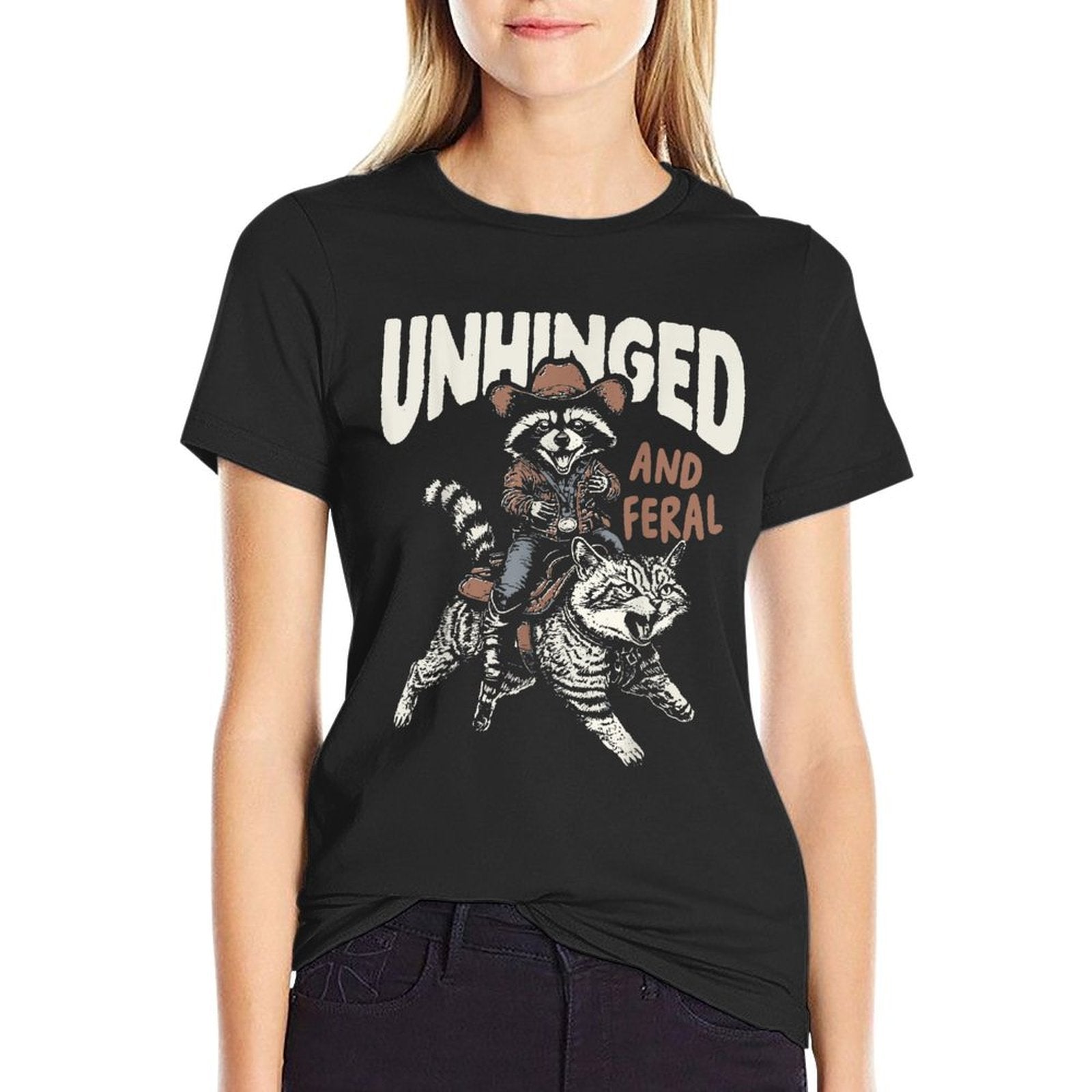 Funny Unhinged And Feral Raccoon Cowboy Western Vintage  Graphic-printed T-Shirt