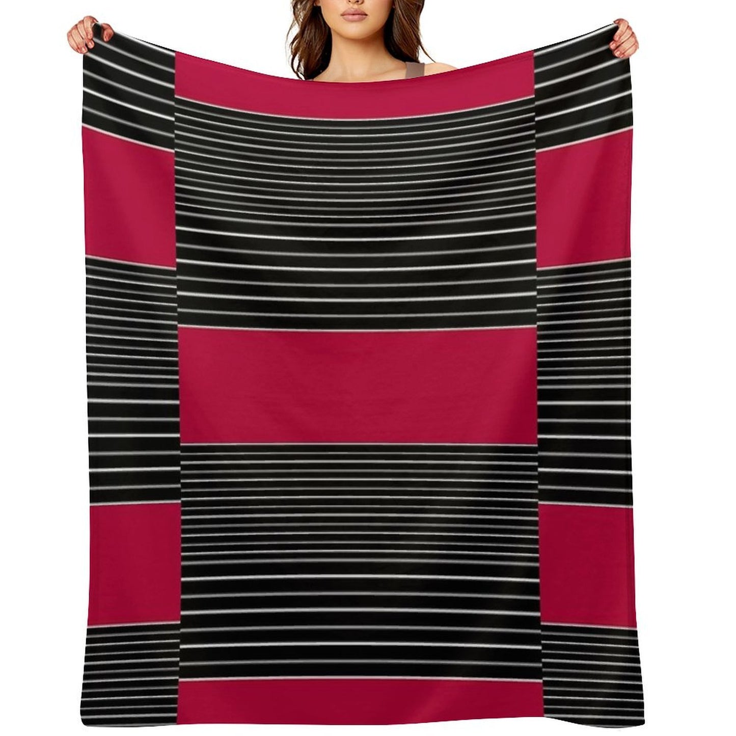 Striped Simple Red , Gray , White Pattern SPORTCLUB Eco-conscious Throw Blanket