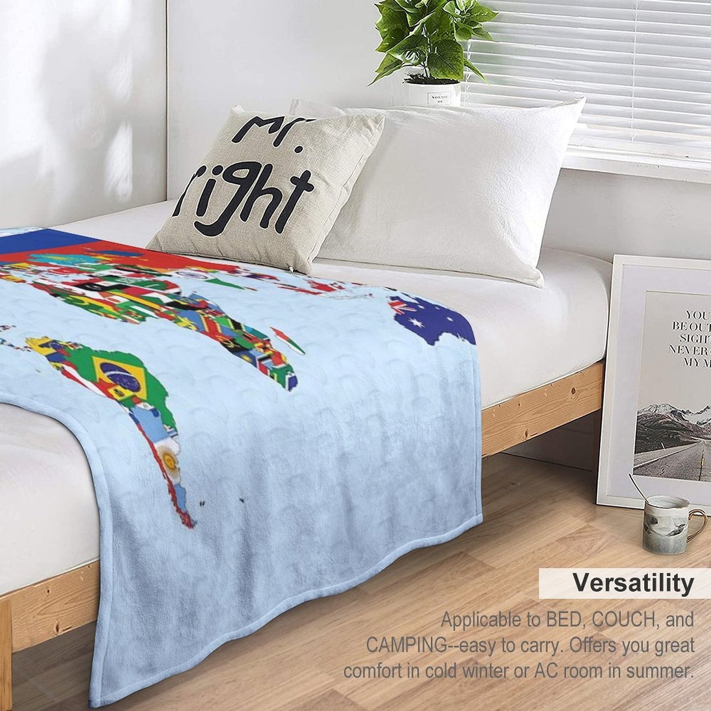 World Map Made Up of Each Countries Flag Plush Throw Blanket