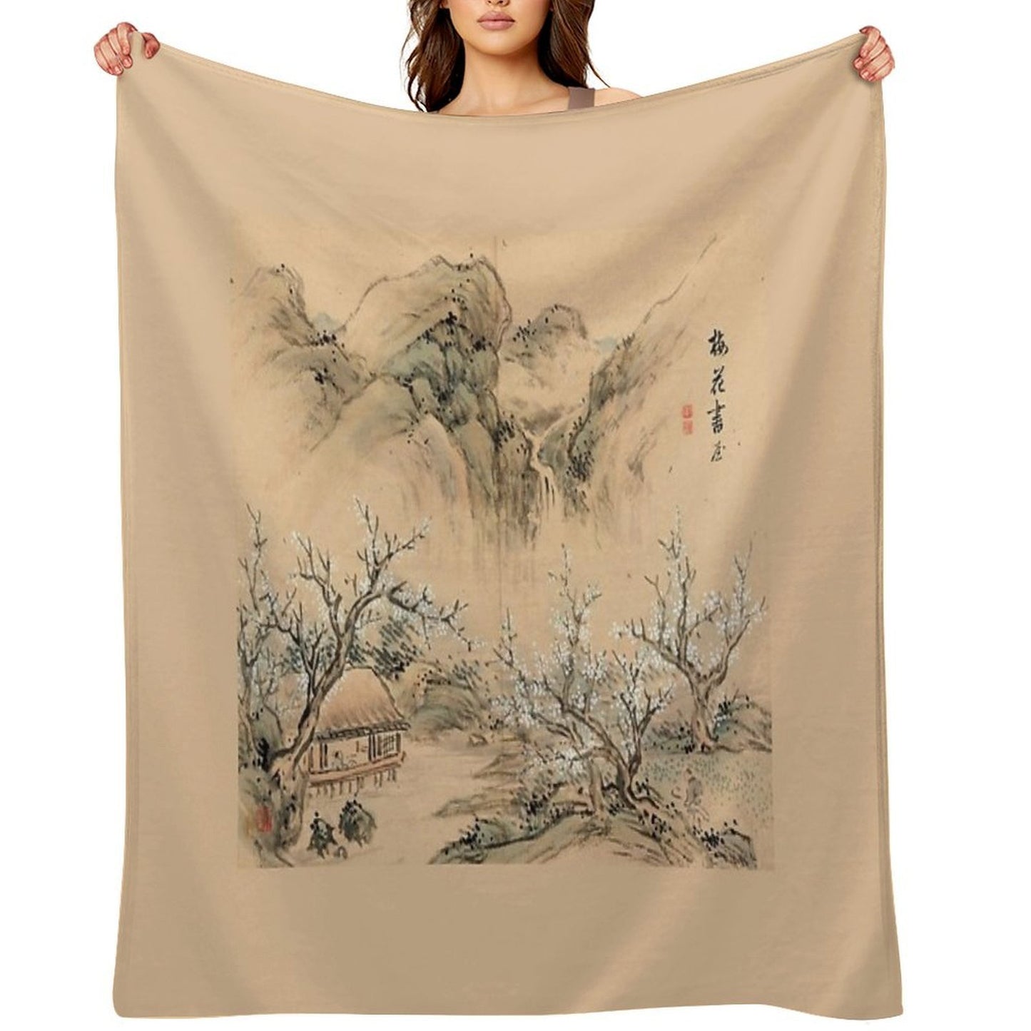 Landscapes of The Four Seasons-Spring (Restored Japanese Painting) Wrinkle-free Throw Blanket