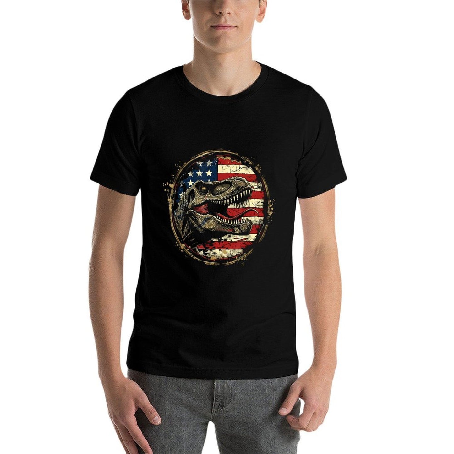 Dinosaur 4th of July America Vintage Amerisaurus Rex for Women Kids Men Wrinkle-resistant T-Shirt