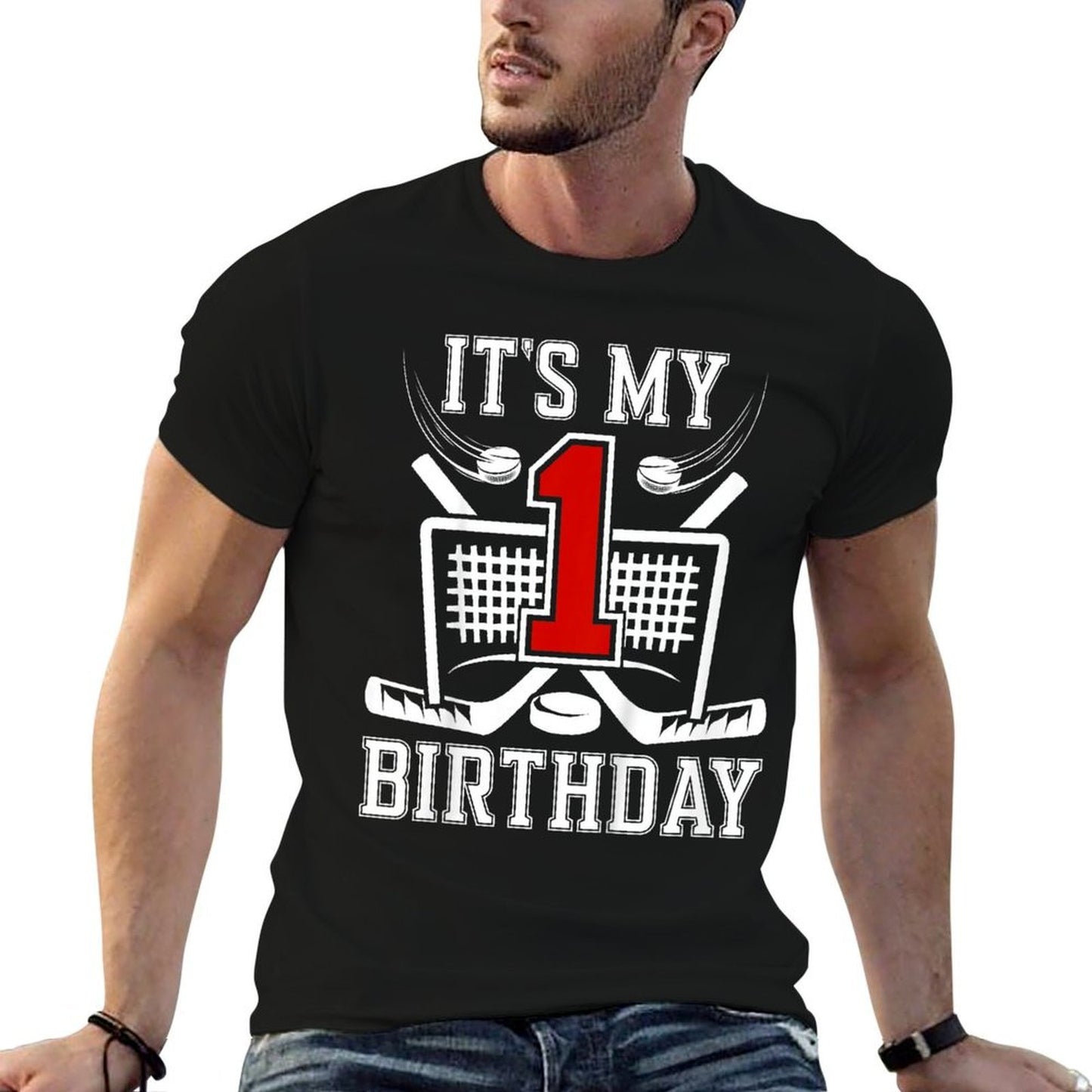 Kids 1st Birthday Ice Hockey Boy 1 Year Old Ice Hockey Player Durable T-Shirt