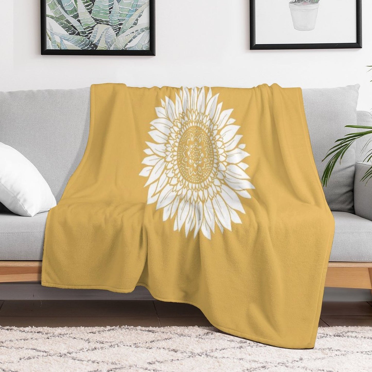 Yellow Flower Drawing Tapestry Sustainable Throw Blanket
