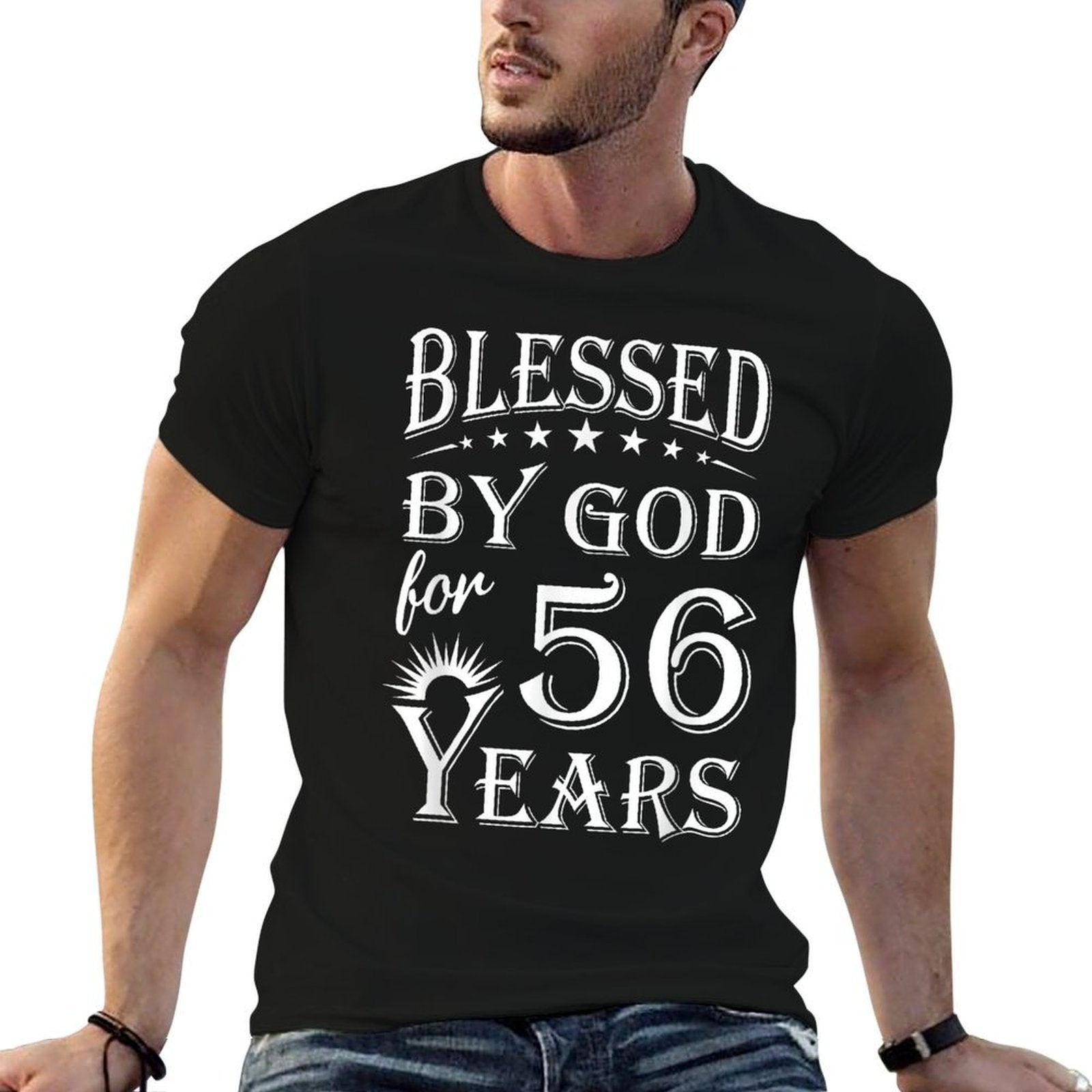 Vintage Blessed by God for 56 Years Happy 56th Birthday  Eco-friendly Material T-Shirt