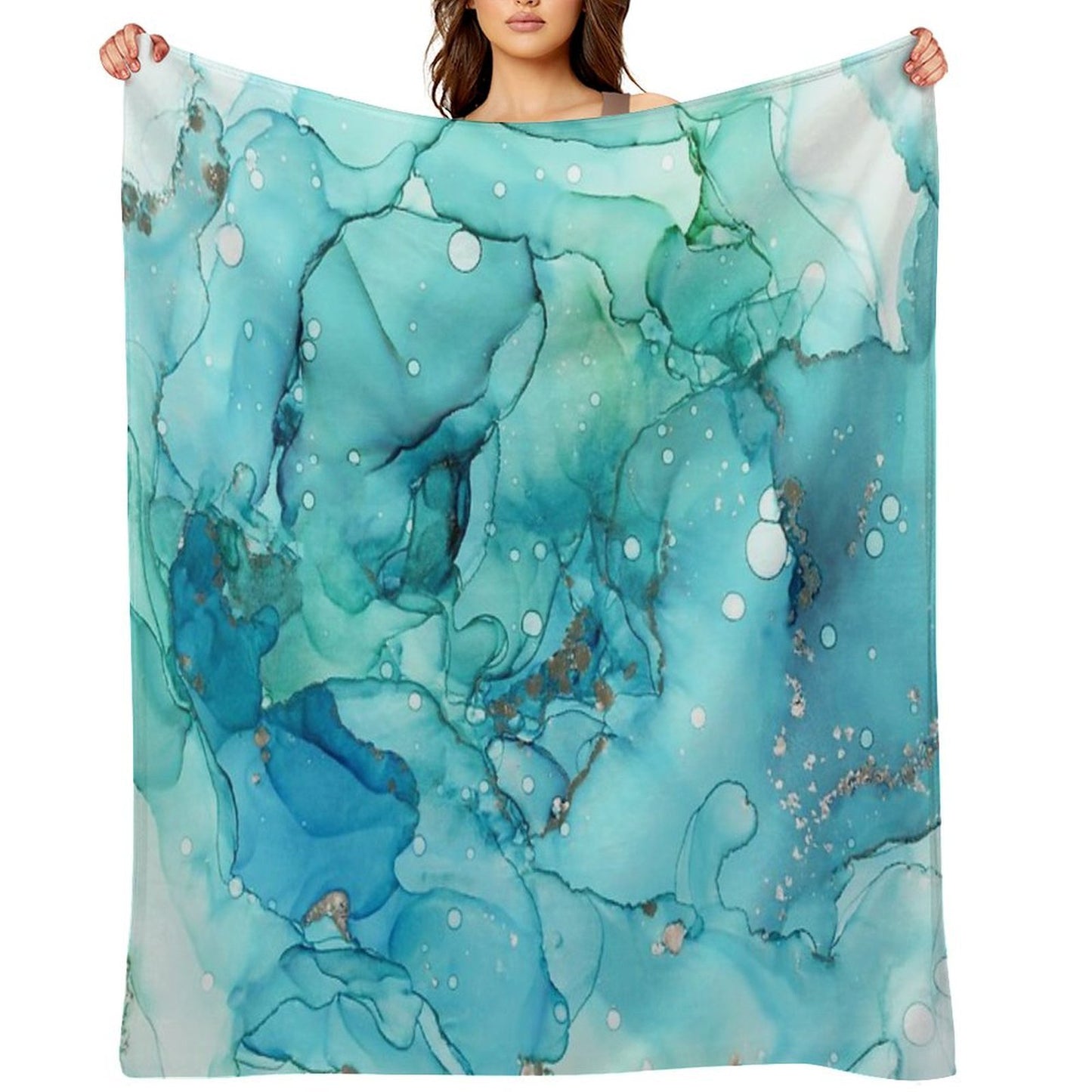 Mermaid Tears - Teal Chrome Abstract Ink Painting Multi-functional Throw Blanket
