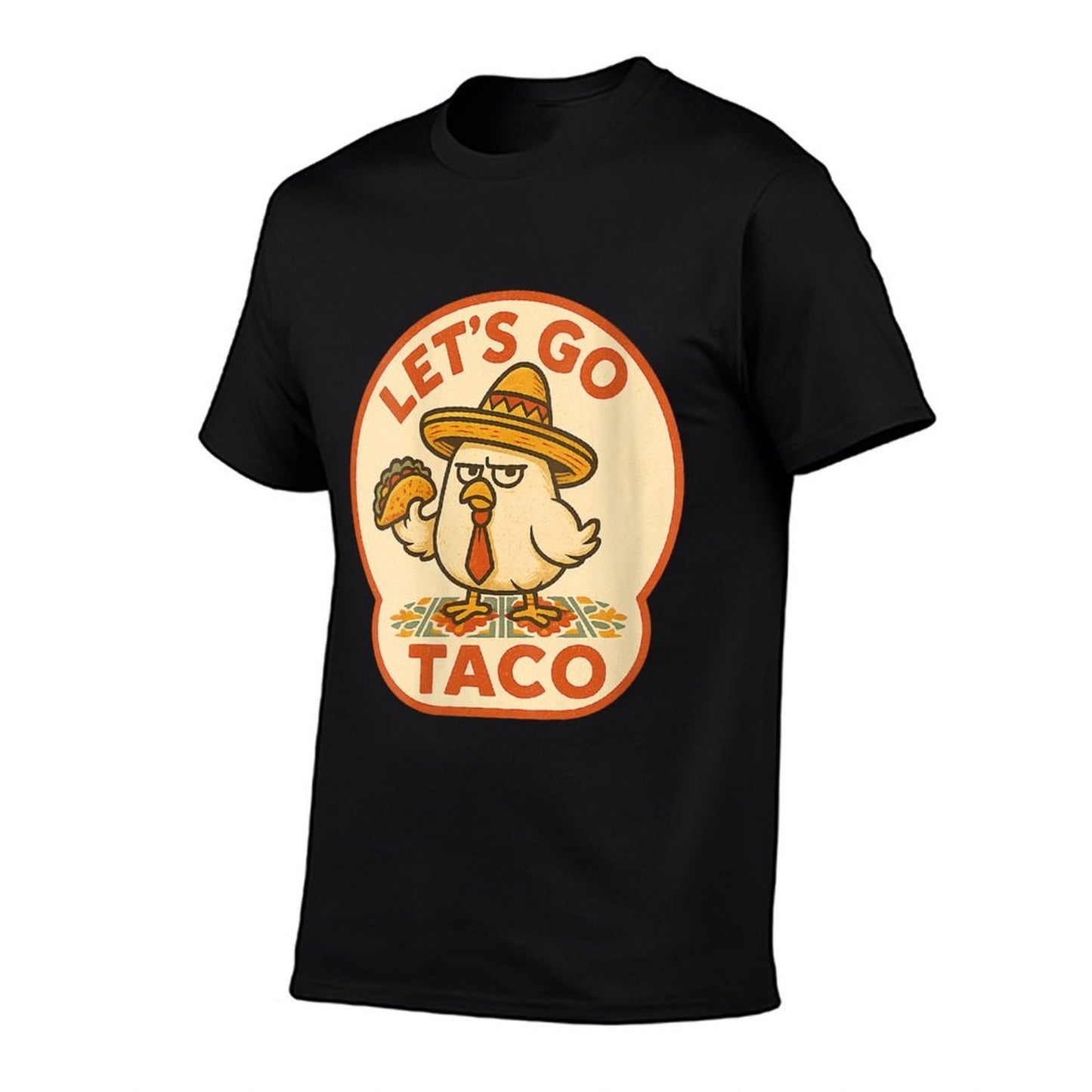 Womens Let’s Go Taco Chicken Humor Sombrero Tie 2025 Funwear Style Heathered Texture T-Shirt