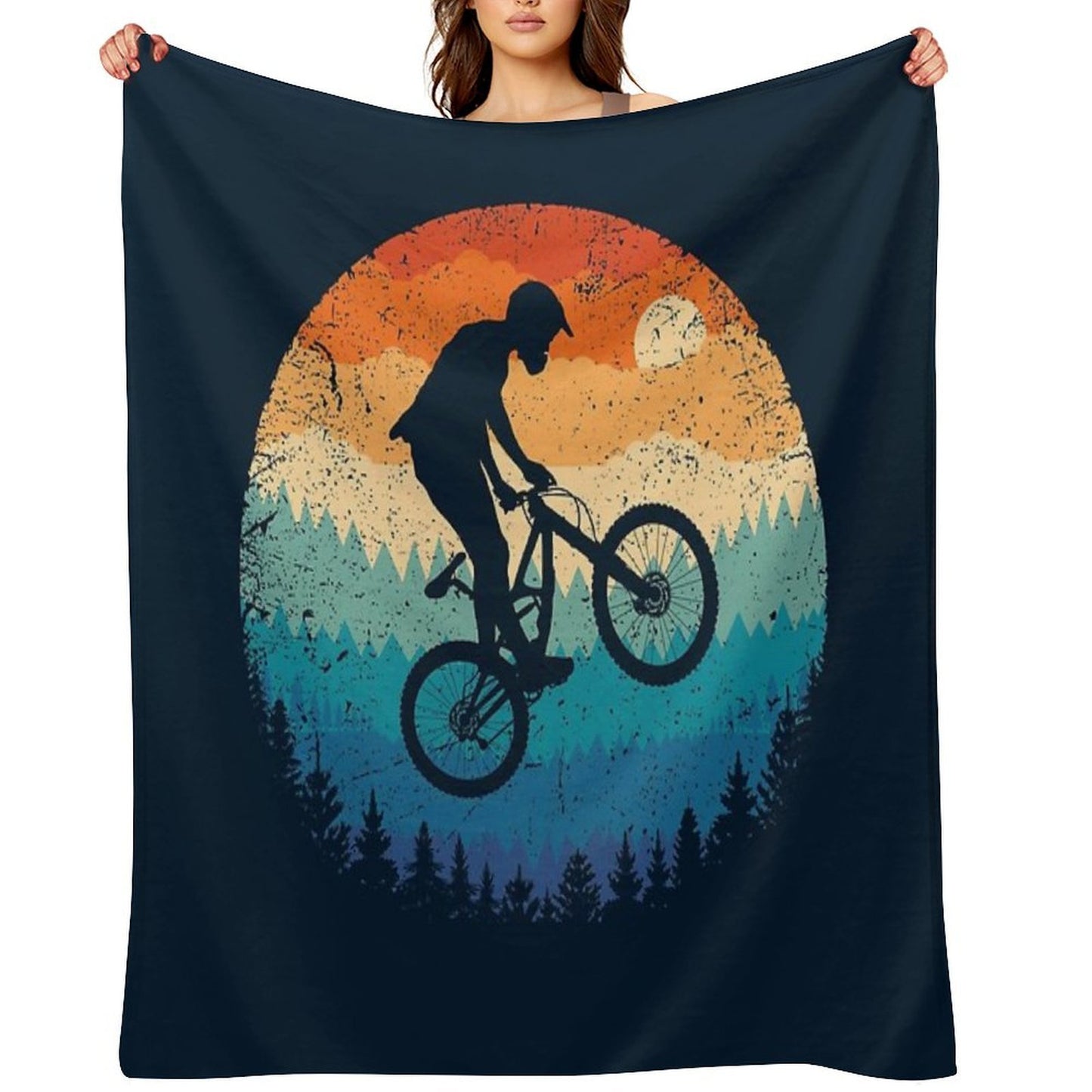 Mountain Biking Retro Machine-washable Throw Blanket