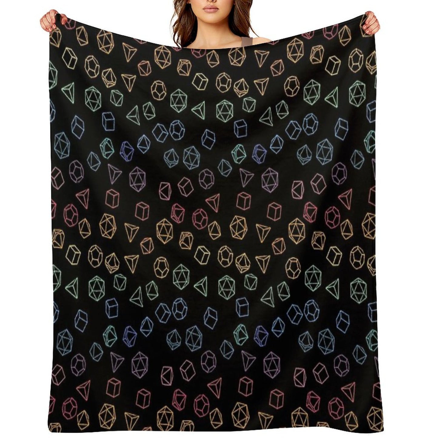 DnD Dice Rainbow on Black Pattern Durable Throw Blanket