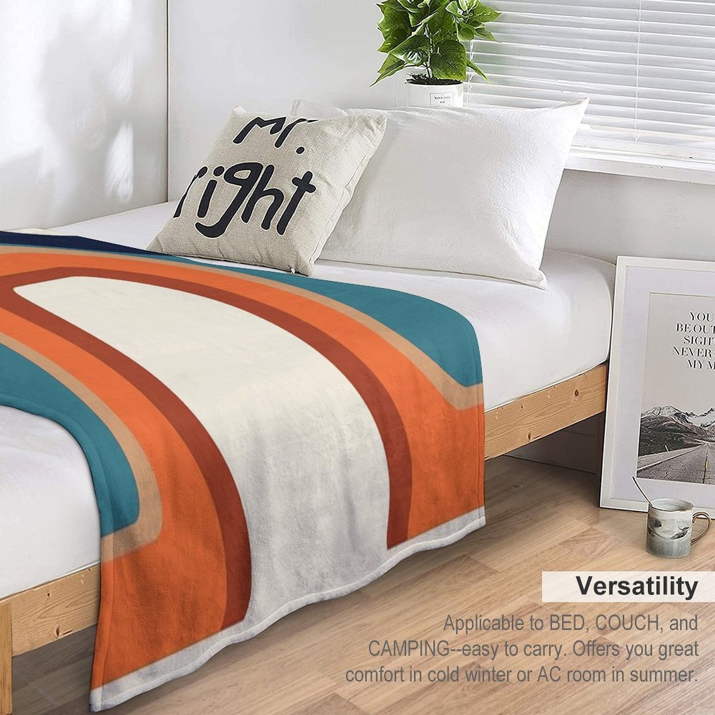 Mid-Century Modern Meets 1970s Orange And Blue Rainbow Sustainable Throw Blanket
