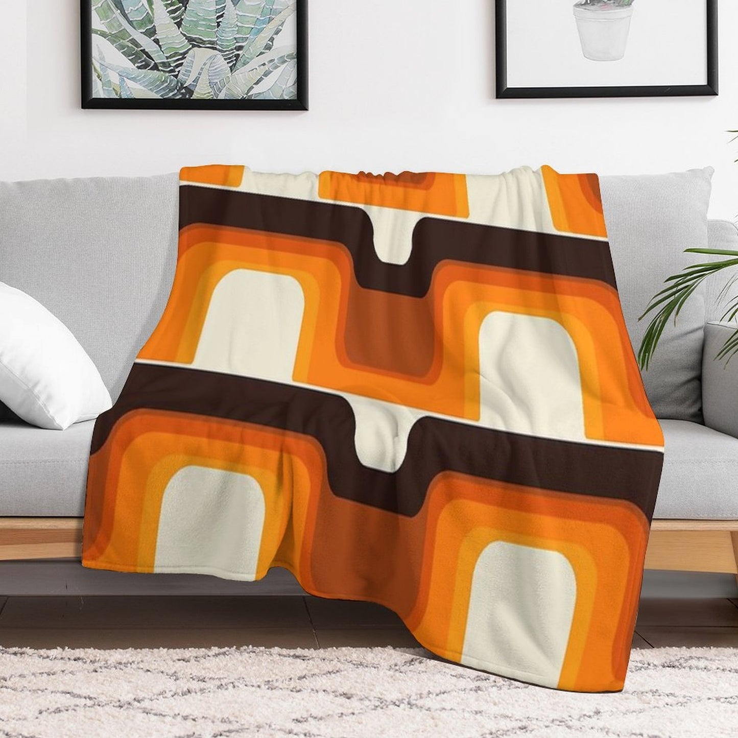 Mid-Century Modern Meets 1970s Orange Velvety-soft Throw Blanket