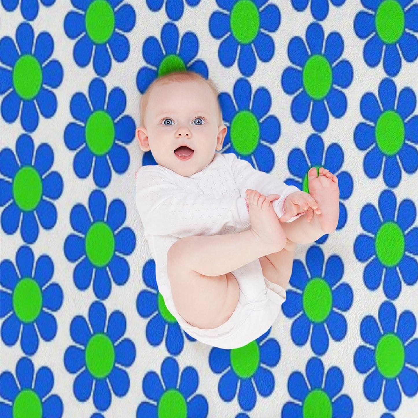 Blue Green Hippy Flower Daisy Wrinkle-free Throw Blanket
