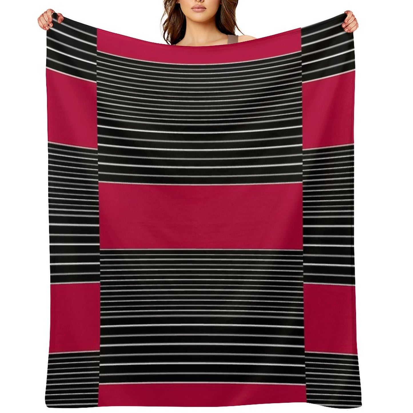 Striped Simple Red , Gray , White Pattern SPORTCLUB Eco-conscious Throw Blanket