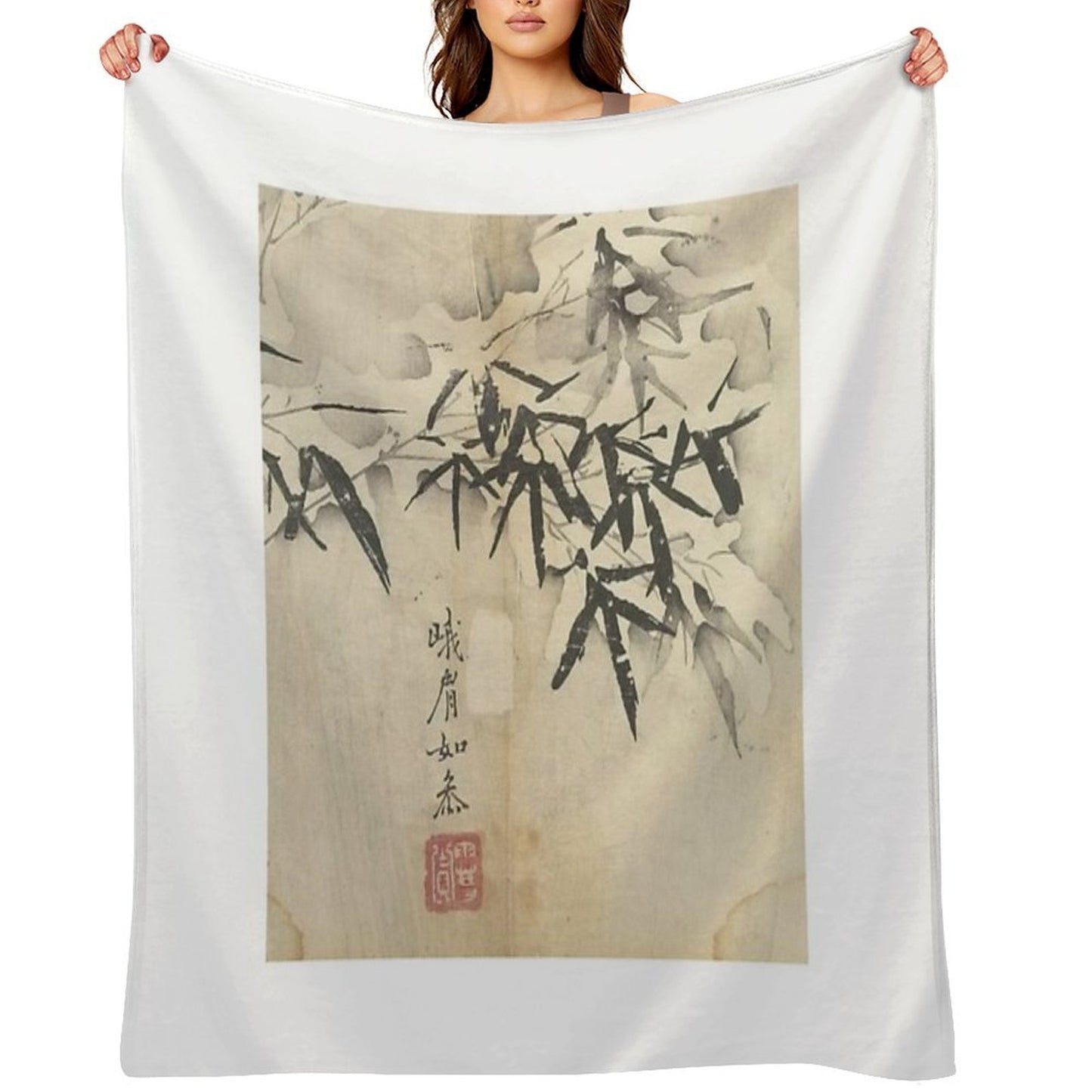 Bamboo in Snow Wrinkle-free Throw Blanket