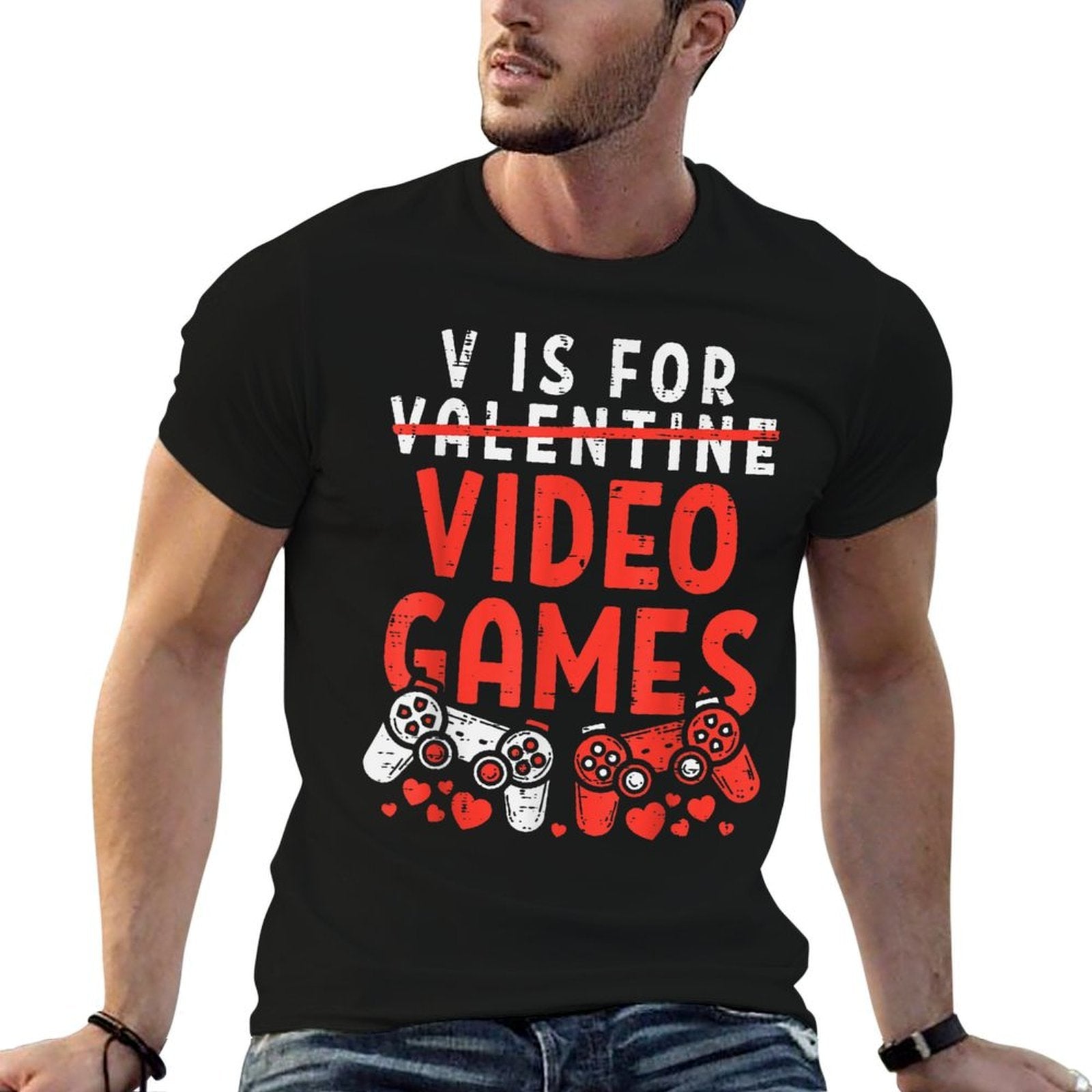 V Is For Video Games Funny Valentines Gamer Boy Men Kids  Classic T-Shirt