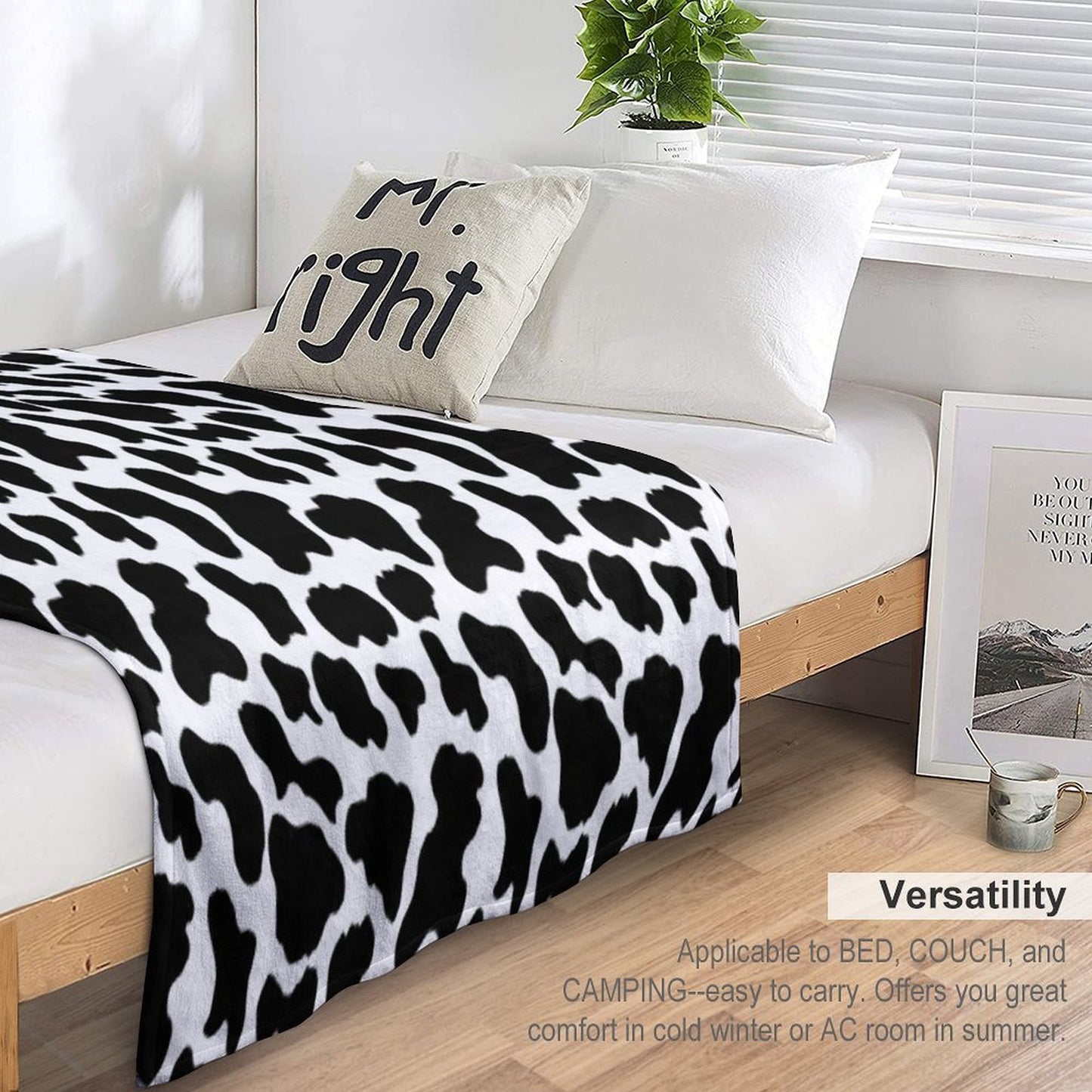 Cow Print Machine-washable Throw Blanket