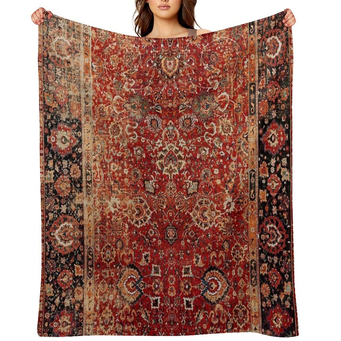 17th Century Afghanistan Rug Print Plush Throw Blanket