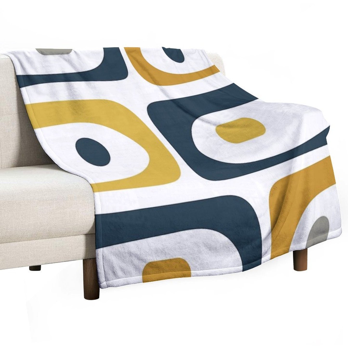 Mid Century Modern Piquet Abstract Minimalist Pattern in Navy Blue, Light And Dark Mustard, Grey, And White Lightweight Throw Blanket