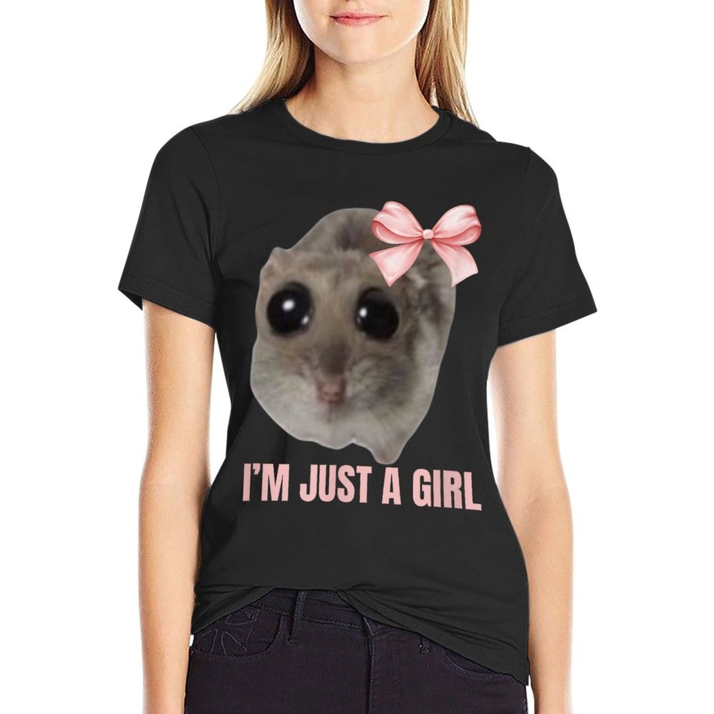 Sad Hamster Meme - I'm Just A Girl Oversized Silhouette T-Shirt