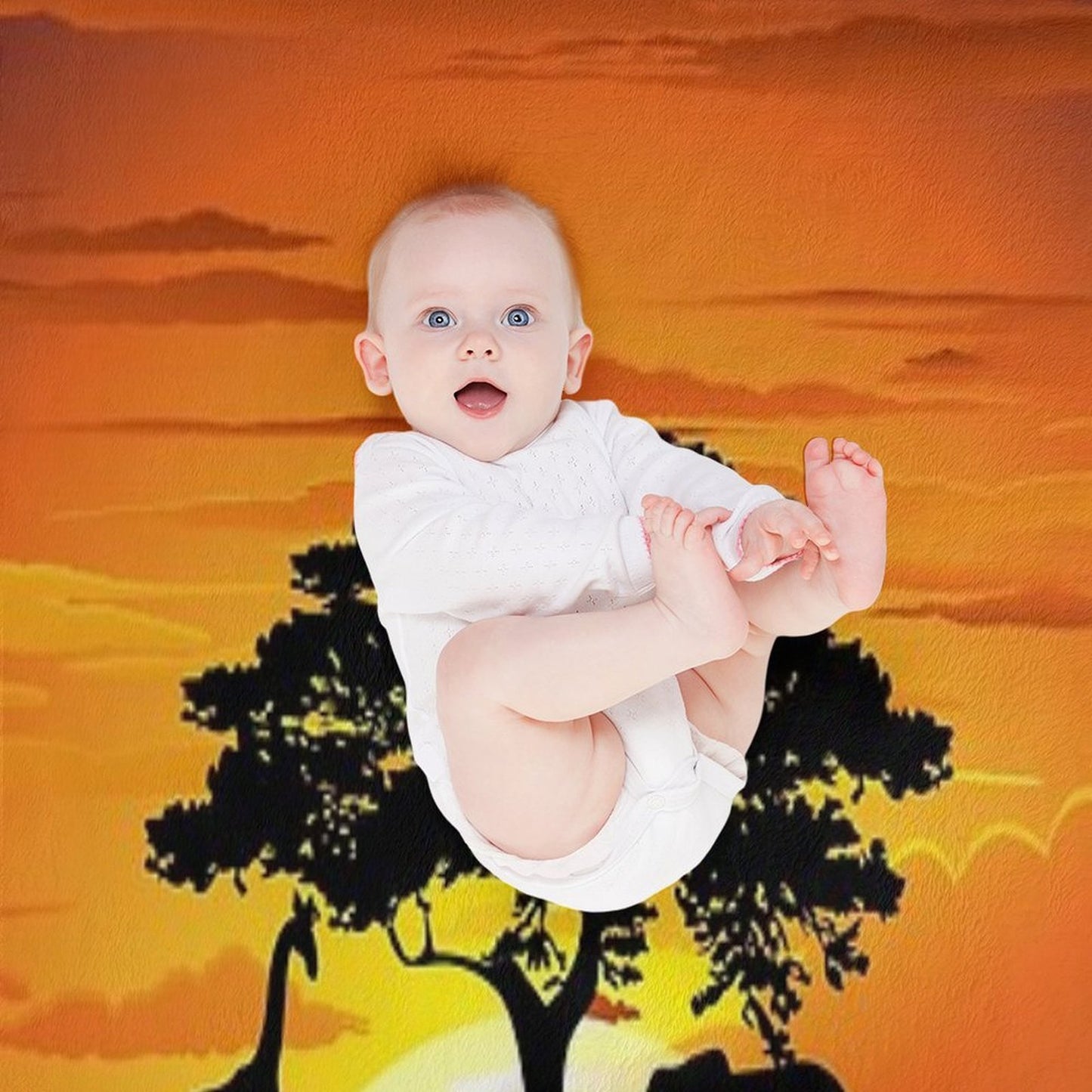 Wild Animals on African Savanna Sunset Machine-washable Throw Blanket