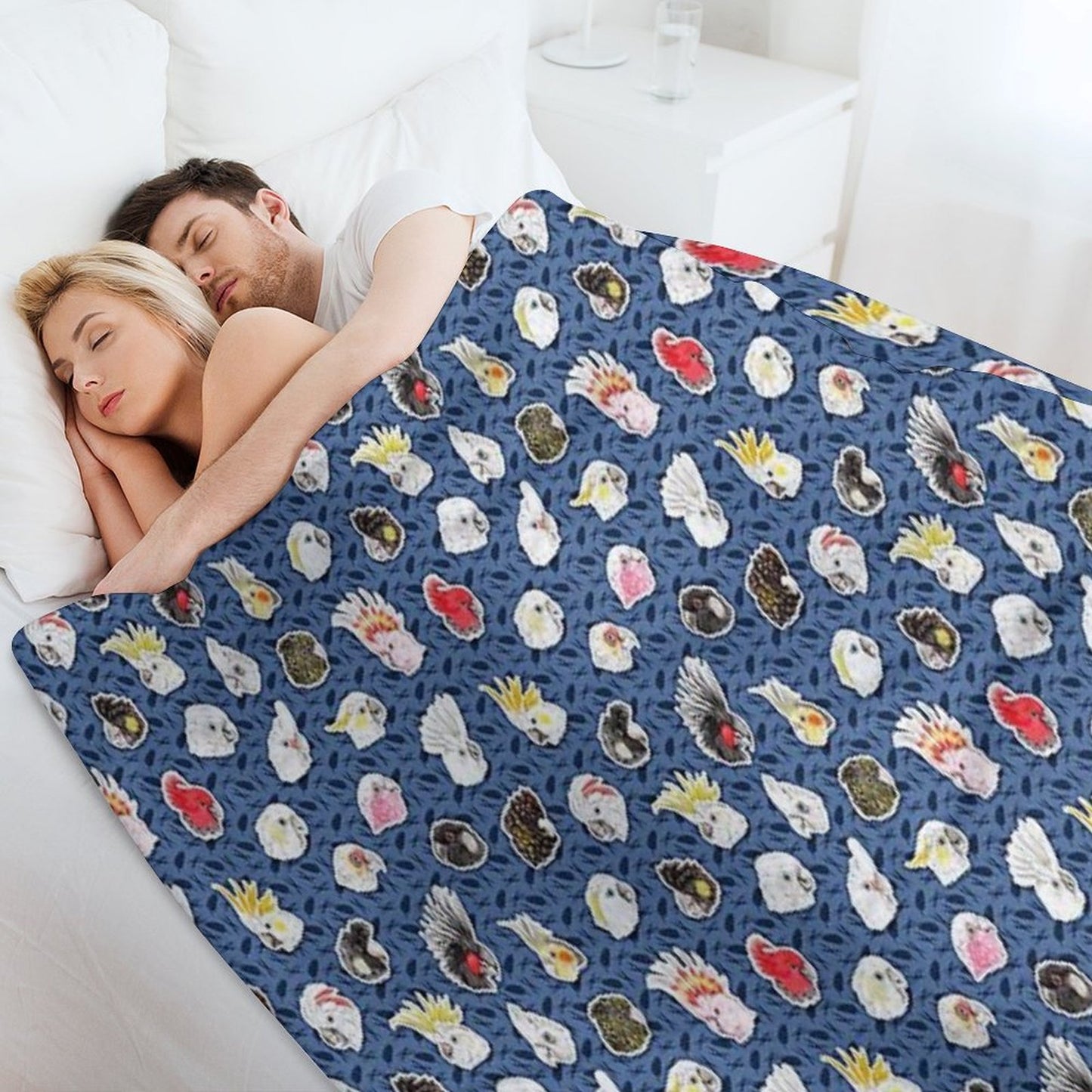 21 Cockatoos (in Dark Blue) Wrinkle-free Throw Blanket