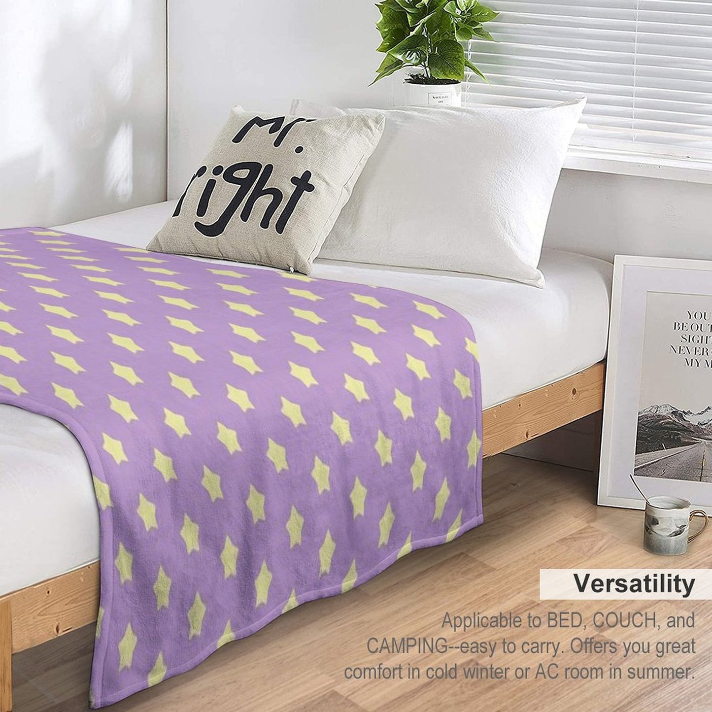 Yellow Stars on Purple Pop Shrink-resistant Throw Blanket