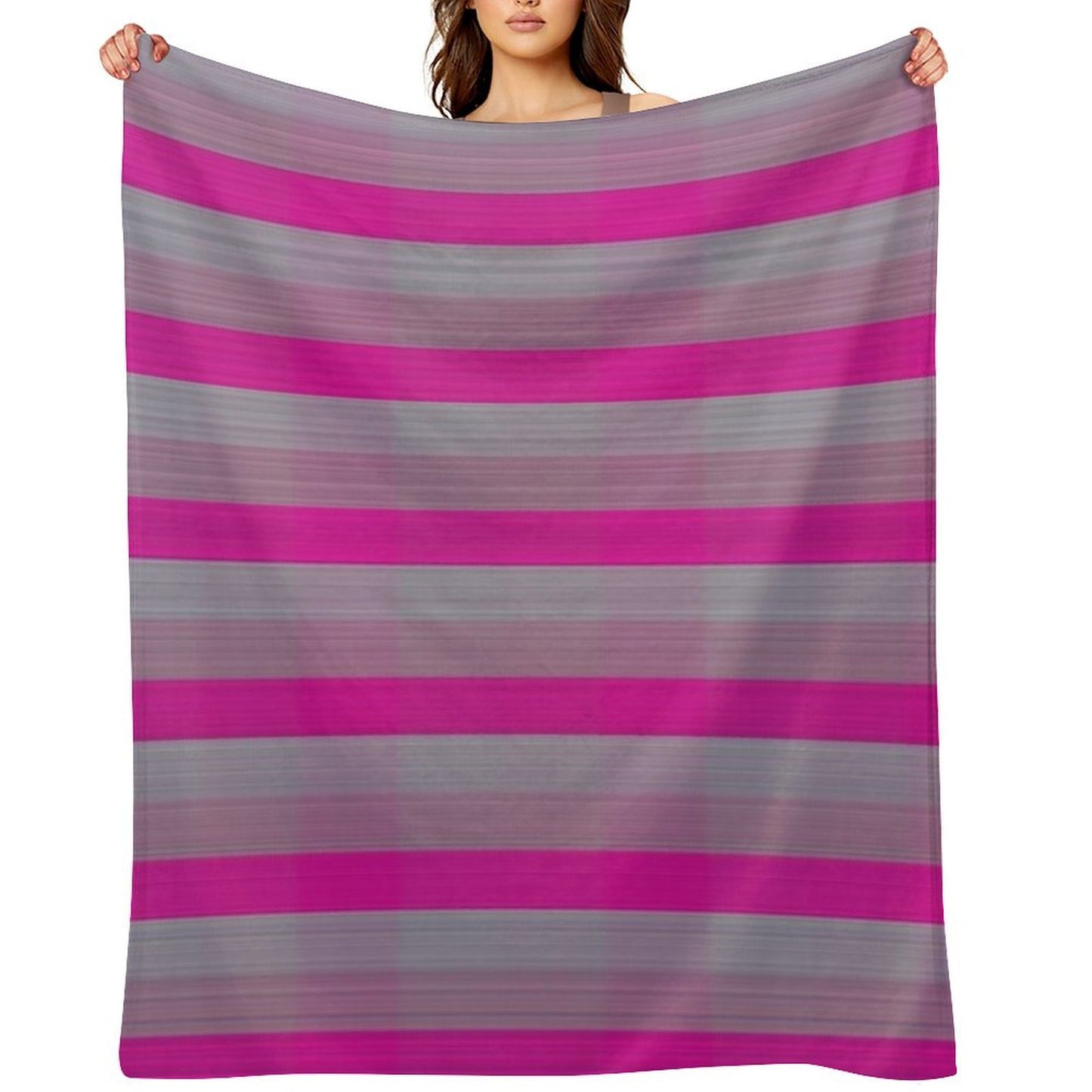 Bright Pink Silver Fabric Lines Pattern Easy Care Throw Blanket