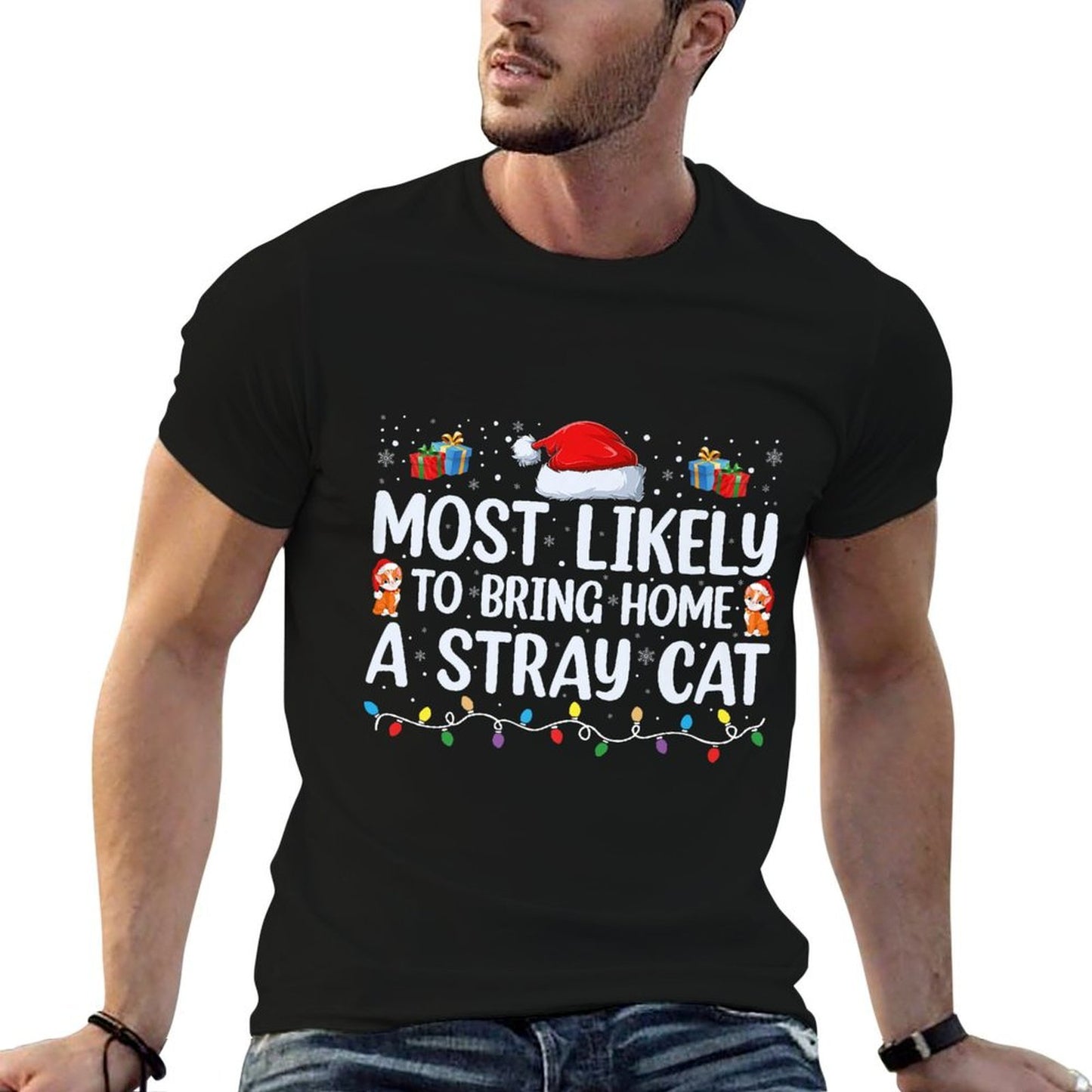 Most Likely To Bring Home A Stray Cat Matching Christmas Premium Affordable Price T-Shirt